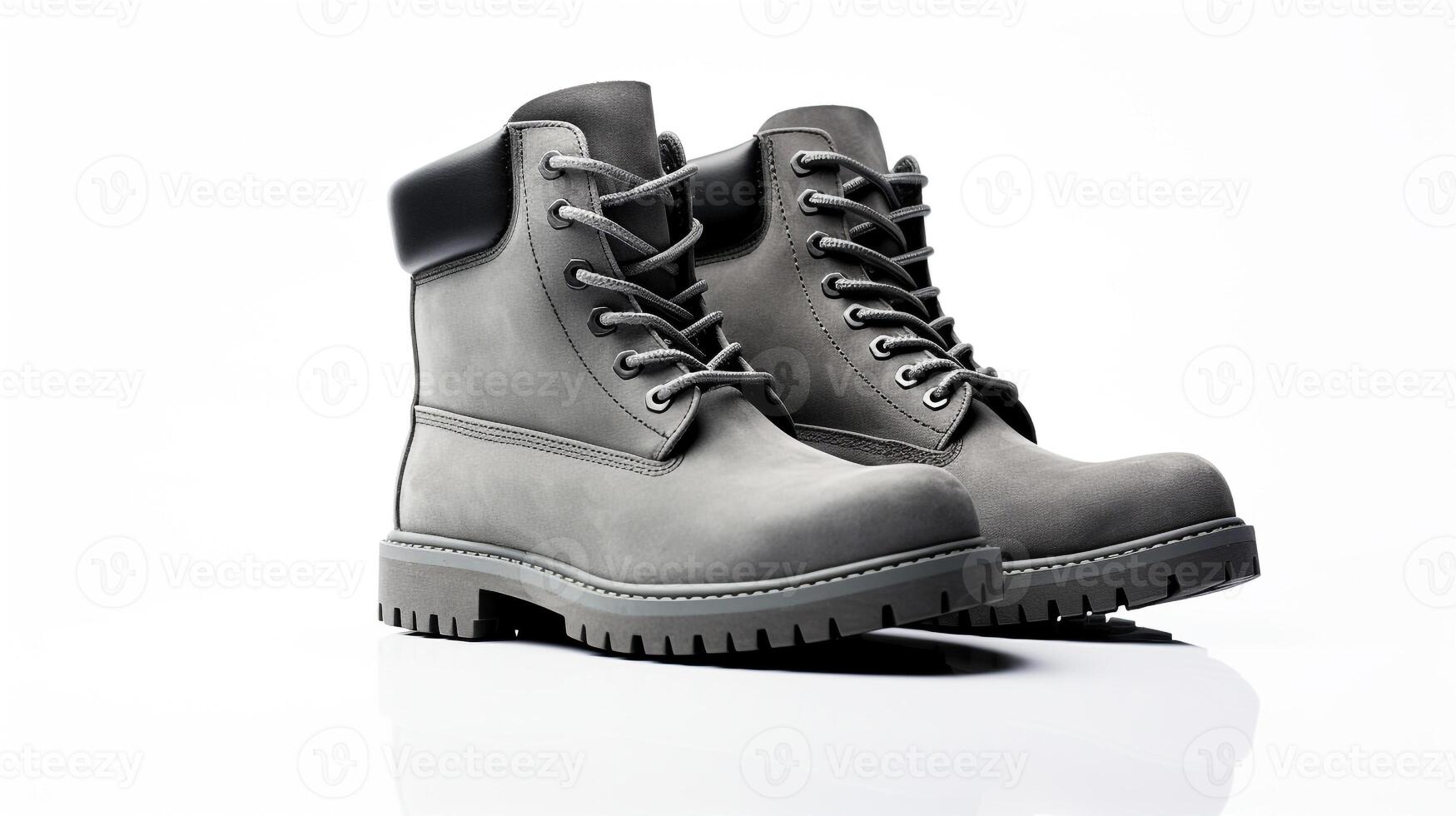 AI generated Grey Work Boots isolated on flat white background with copy space for advertisement. Generative AI photo