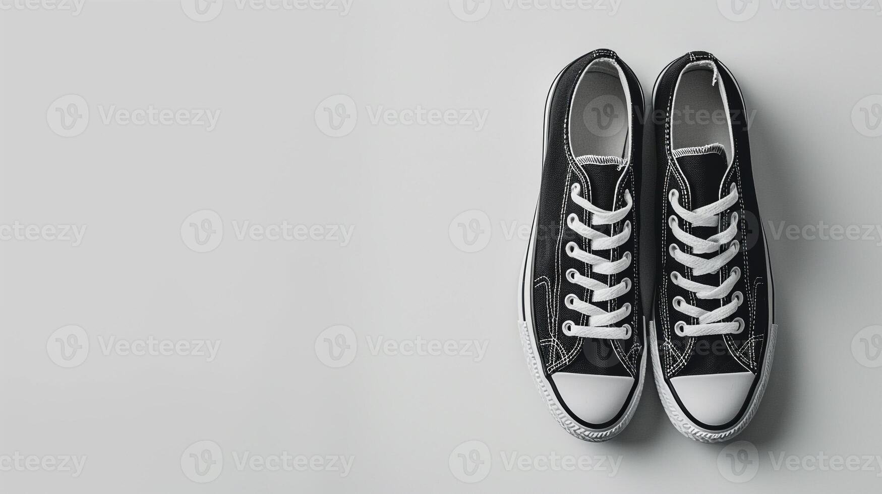 AI generated Black canvas shoes isolated on flat white background with copy space for advertisement. Generative AI photo