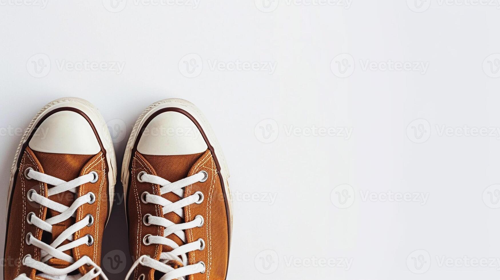 AI generated Brown canvas shoes isolated on flat white background with copy space for advertisement. Generative AI photo