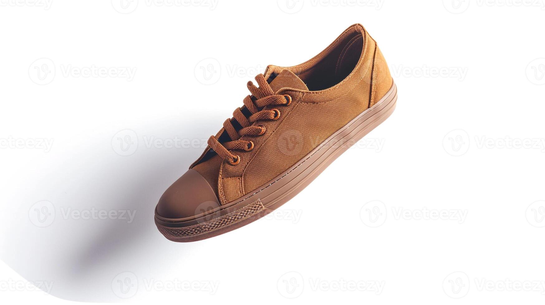 AI generated Brown canvas shoes isolated on flat white background with copy space for advertisement. Generative AI photo
