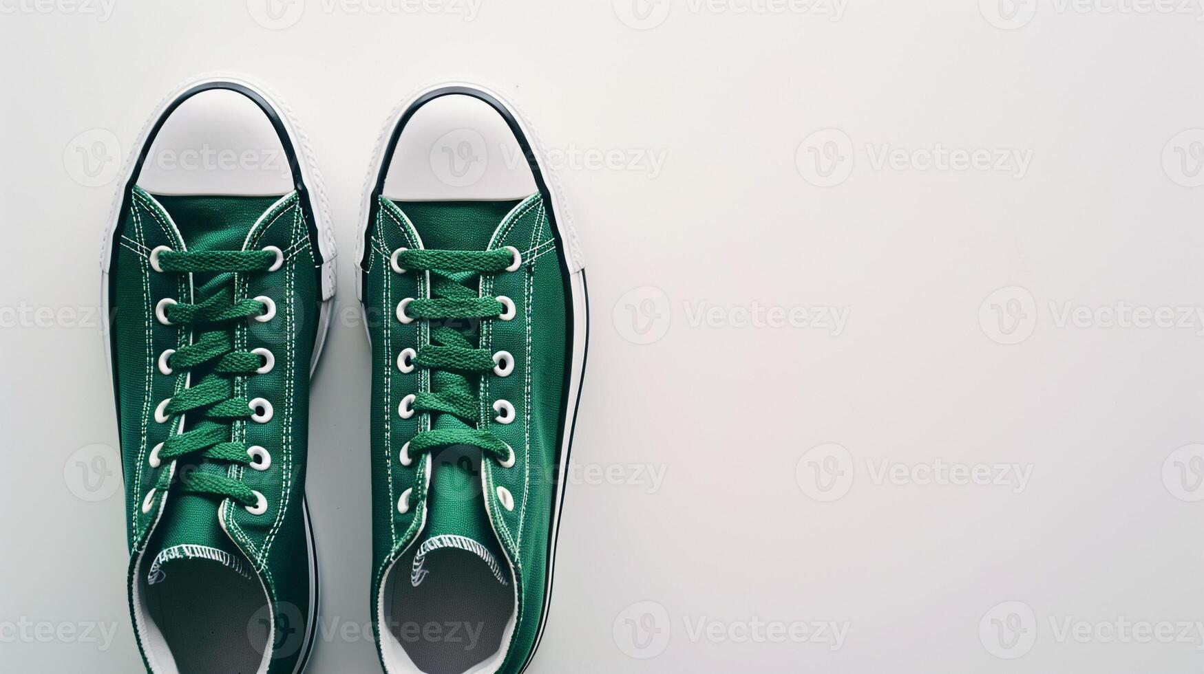 AI generated Green canvas shoes isolated on flat white background with copy space for advertisement. Generative AI photo
