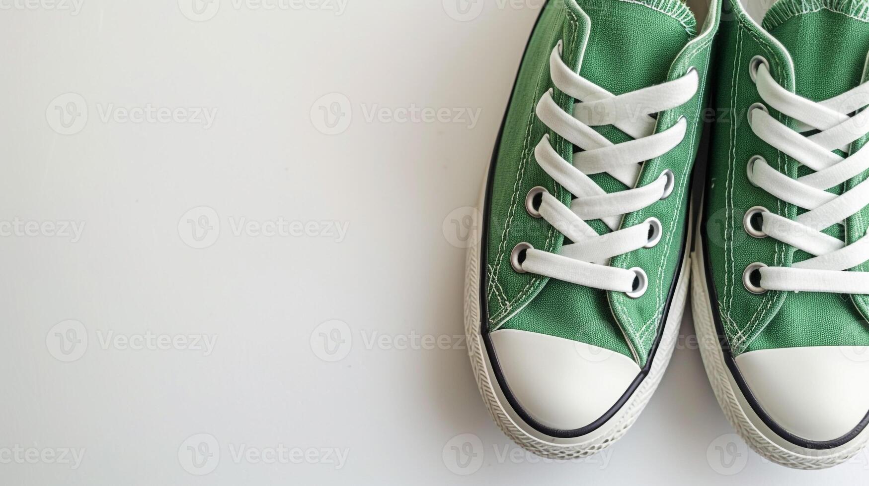 AI generated Green canvas shoes isolated on flat white background with copy space for advertisement. Generative AI photo