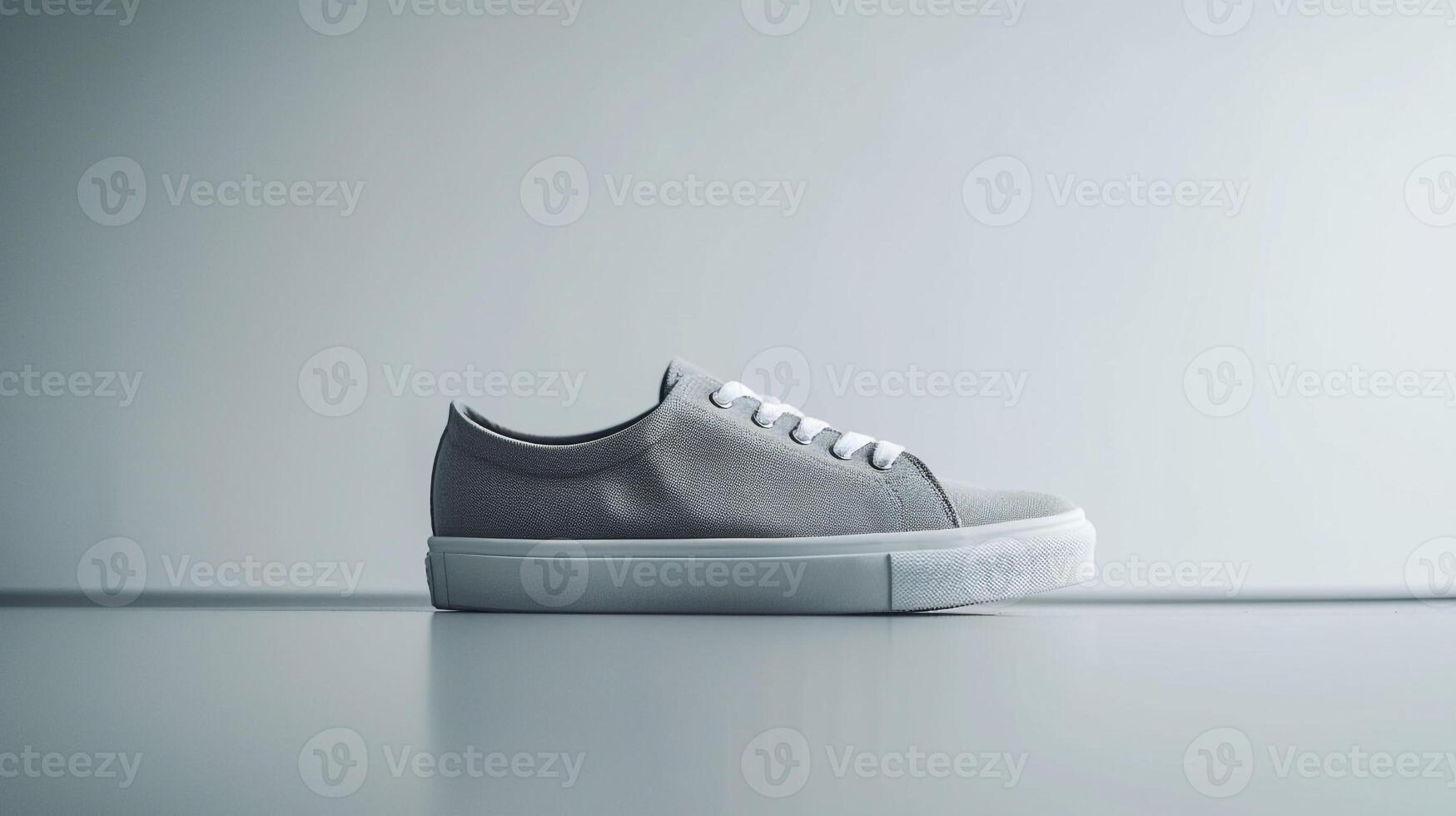 AI generated Grey canvas shoes isolated on flat white background with copy space for advertisement. Generative AI photo