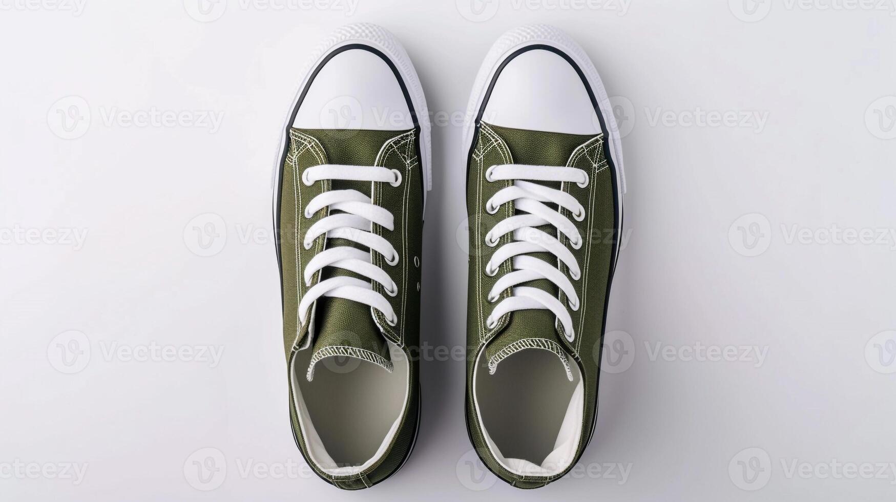 AI generated Olive canvas shoes isolated on flat white background with copy space for advertisement. Generative AI photo