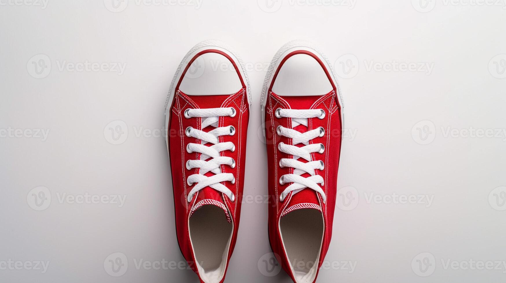 AI generated Red canvas shoes isolated on flat white background with copy space for advertisement. Generative AI photo