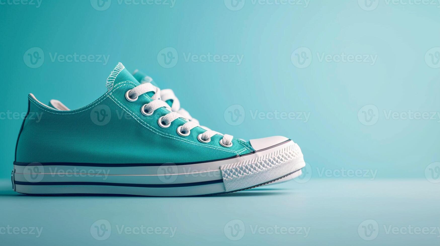 AI generated Teal canvas shoes isolated on flat white background with copy space for advertisement. Generative AI photo