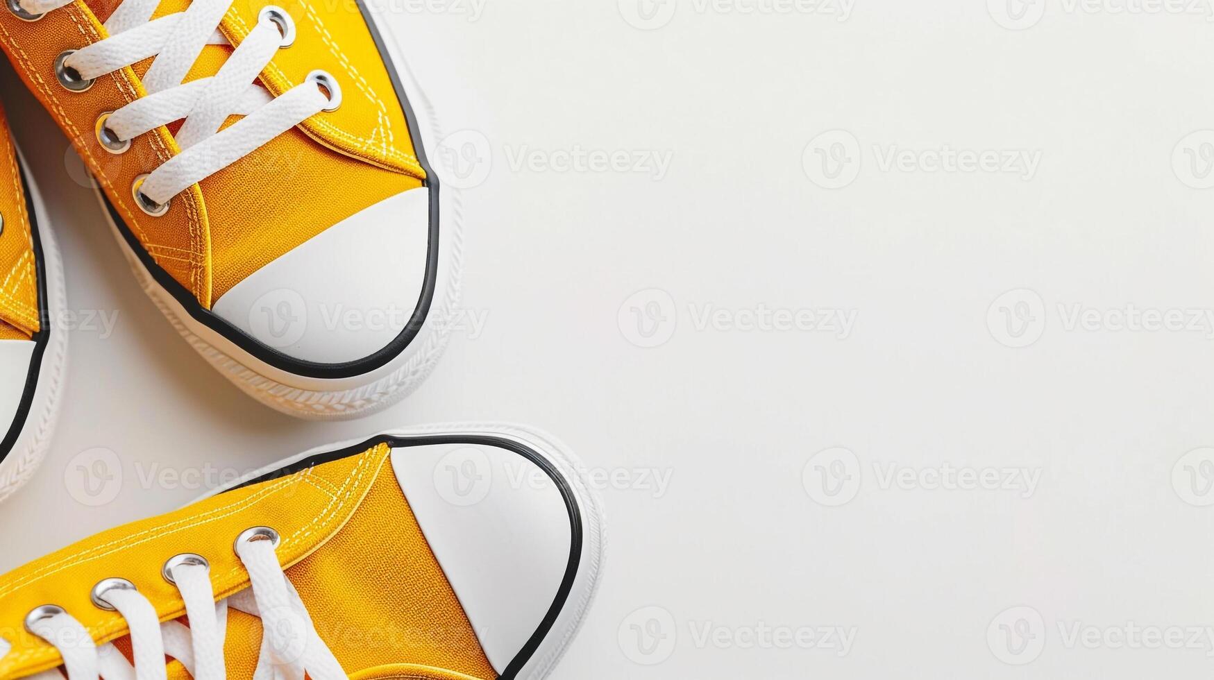 AI generated White canvas shoes isolated on flat white background with copy space for advertisement. Generative AI photo