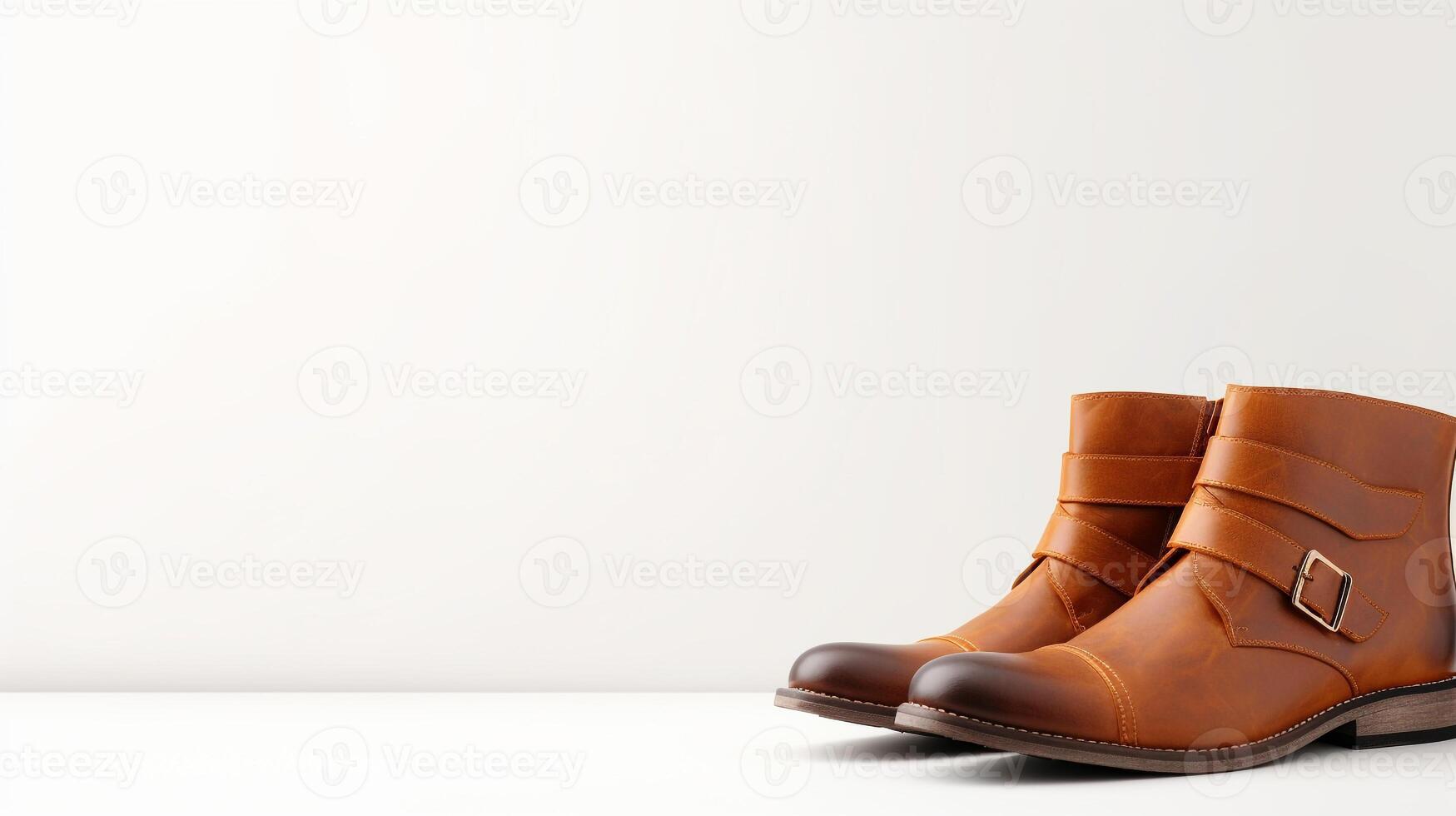 AI generated Brown Ankle Boots isolated on white background with copy space for advertisement. Generative AI photo