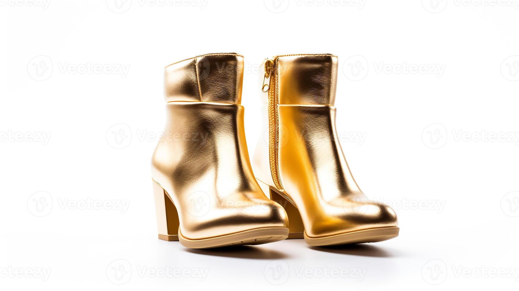 AI generated Gold Ankle Boots isolated on white background with copy space for advertisement. Generative AI photo