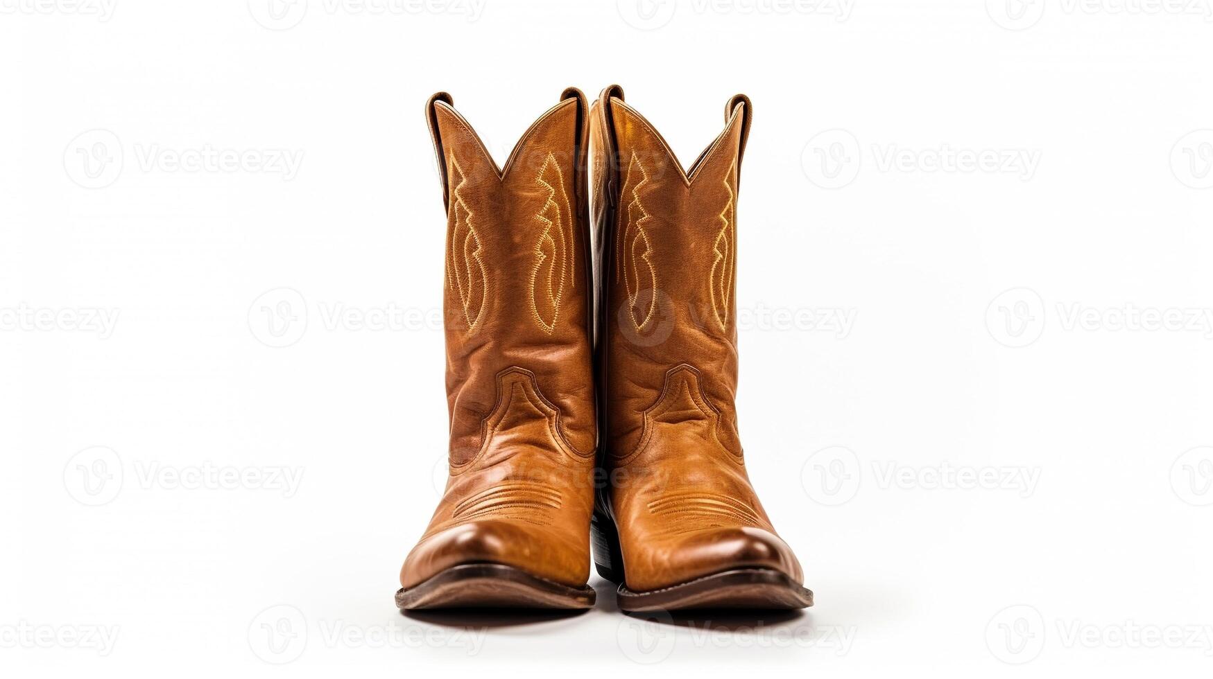 AI generated Amber Cowboy Boots isolated on white background with copy space for advertisement. Generative AI photo