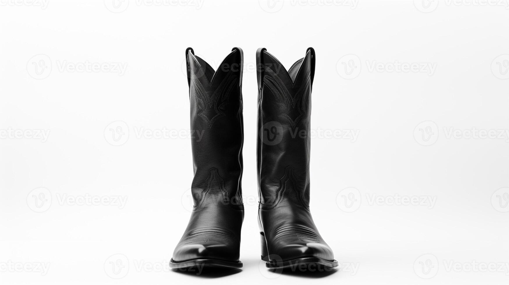 AI generated Black Cowboy Boots isolated on white background with copy space for advertisement. Generative AI photo
