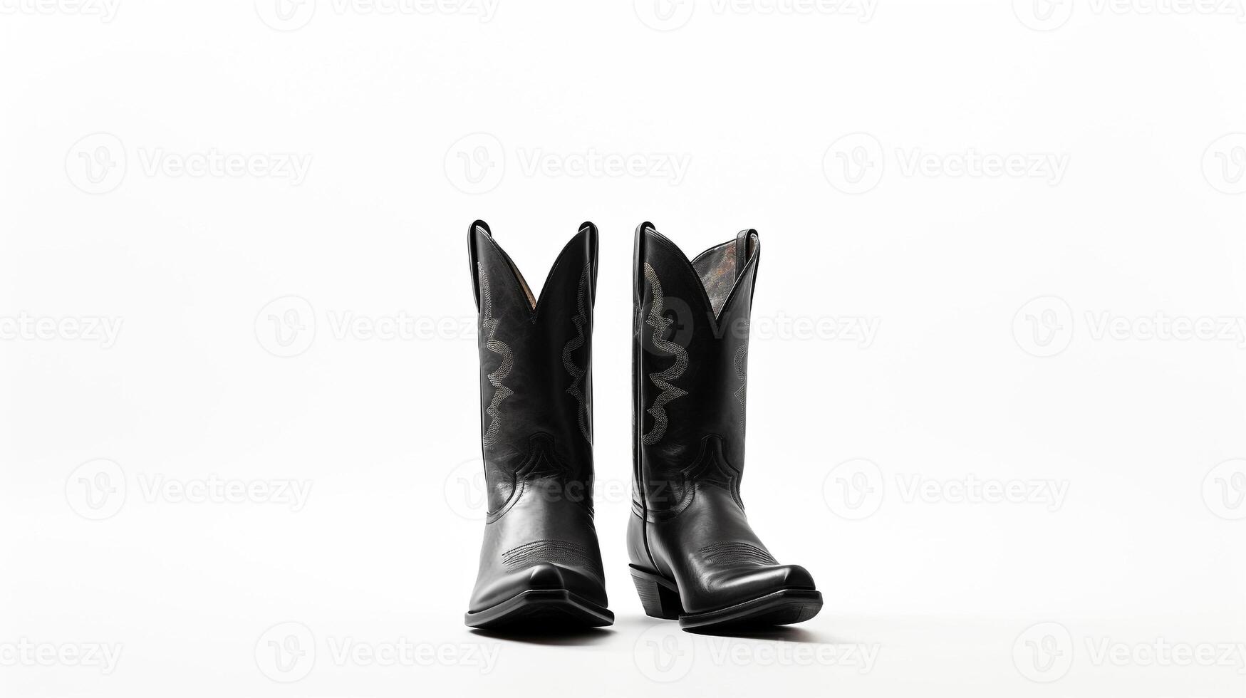 AI generated Black Cowboy Boots isolated on white background with copy space for advertisement. Generative AI photo