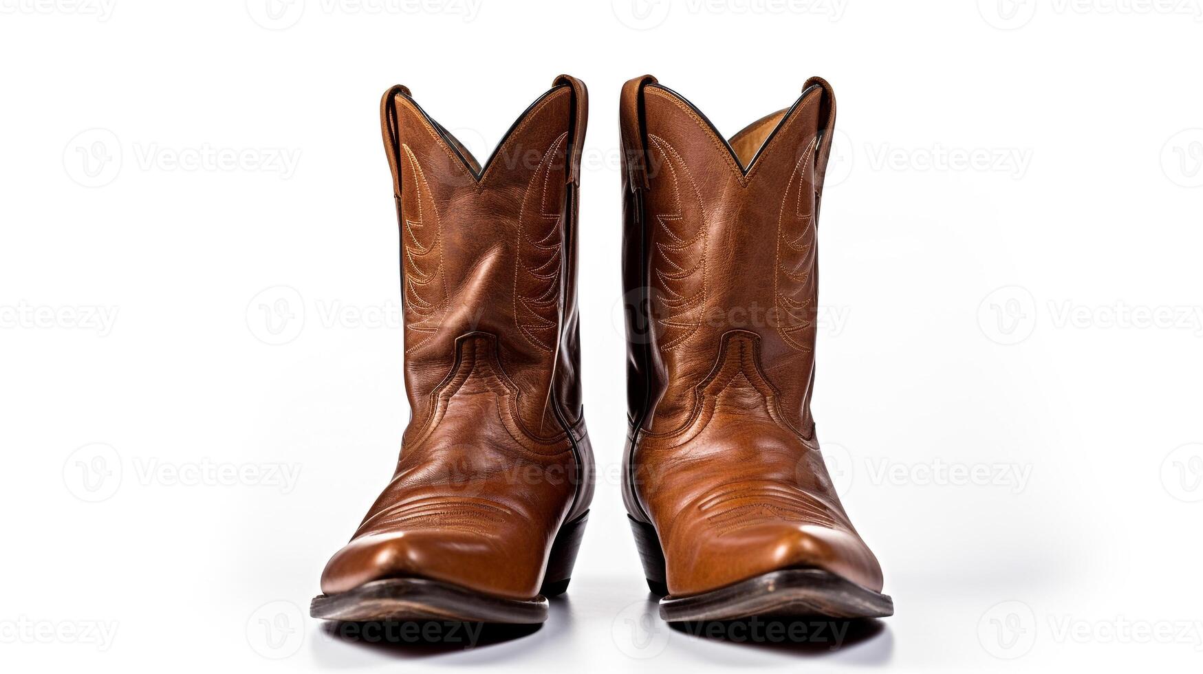 AI generated Brown Cowboy Boots isolated on white background with copy space for advertisement. Generative AI photo