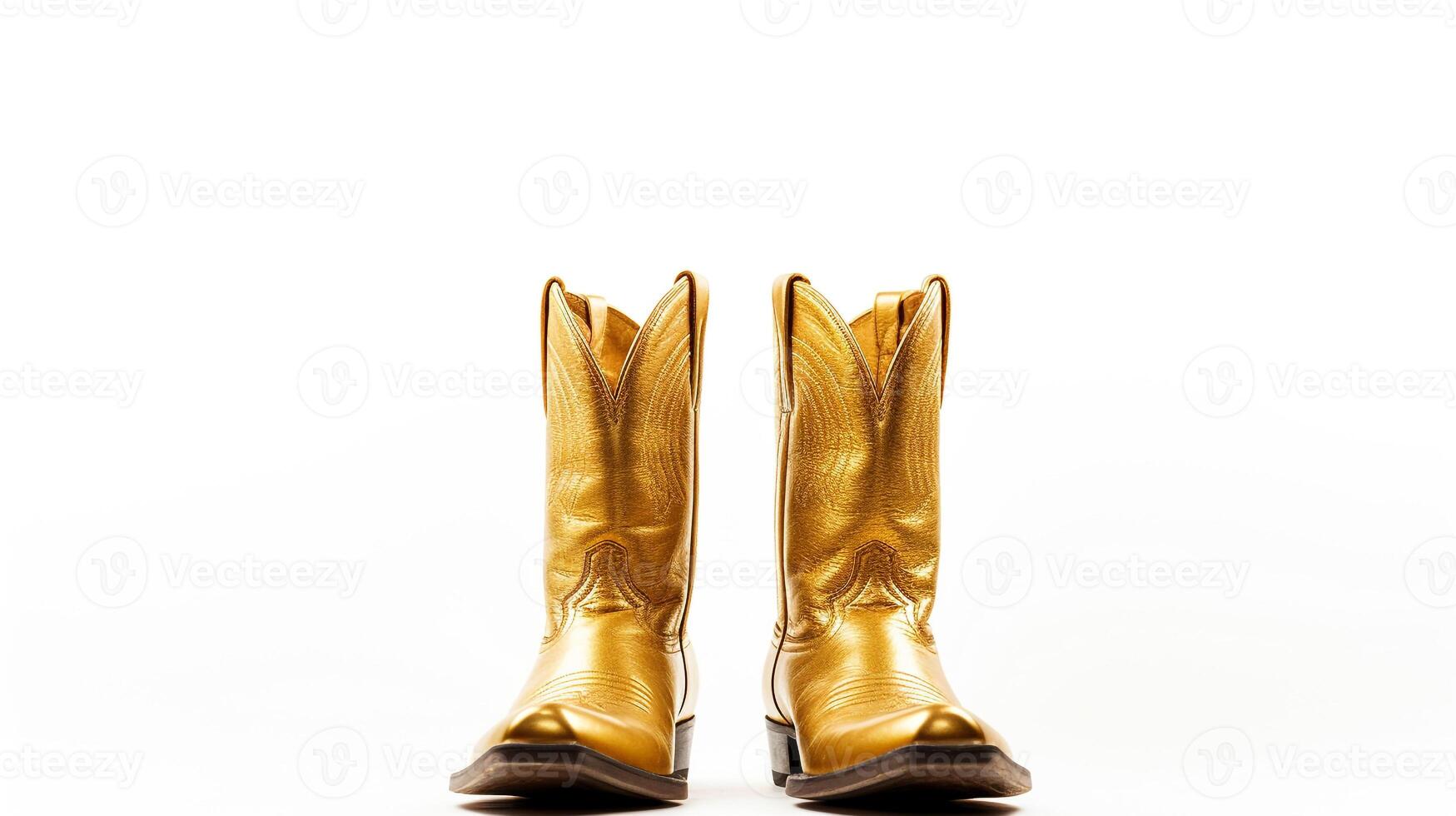 AI generated Gold Cowboy Boots isolated on white background with copy space for advertisement. Generative AI photo