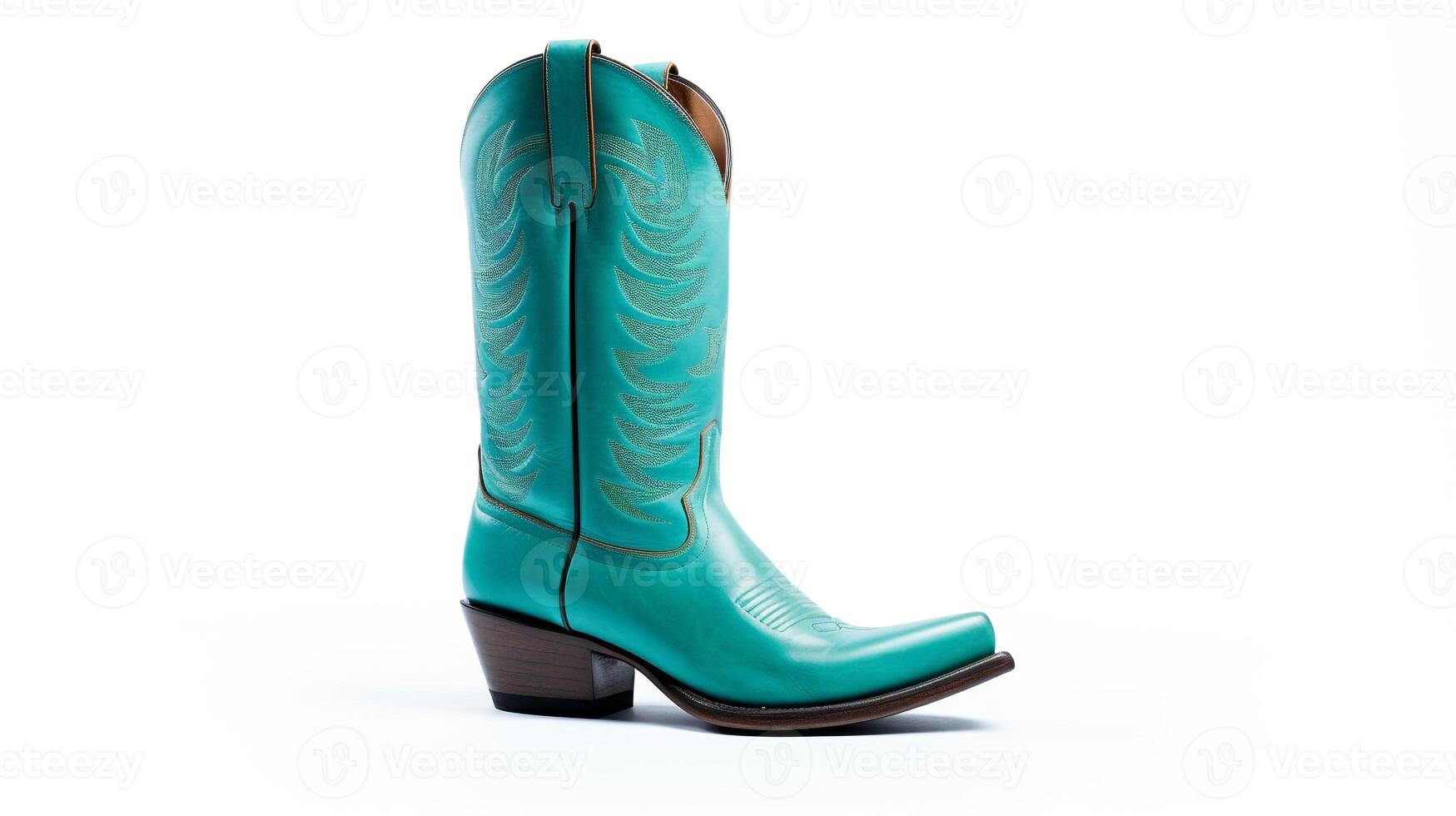 AI generated Cyan Cowboy Boots isolated on white background with copy space for advertisement. Generative AI photo