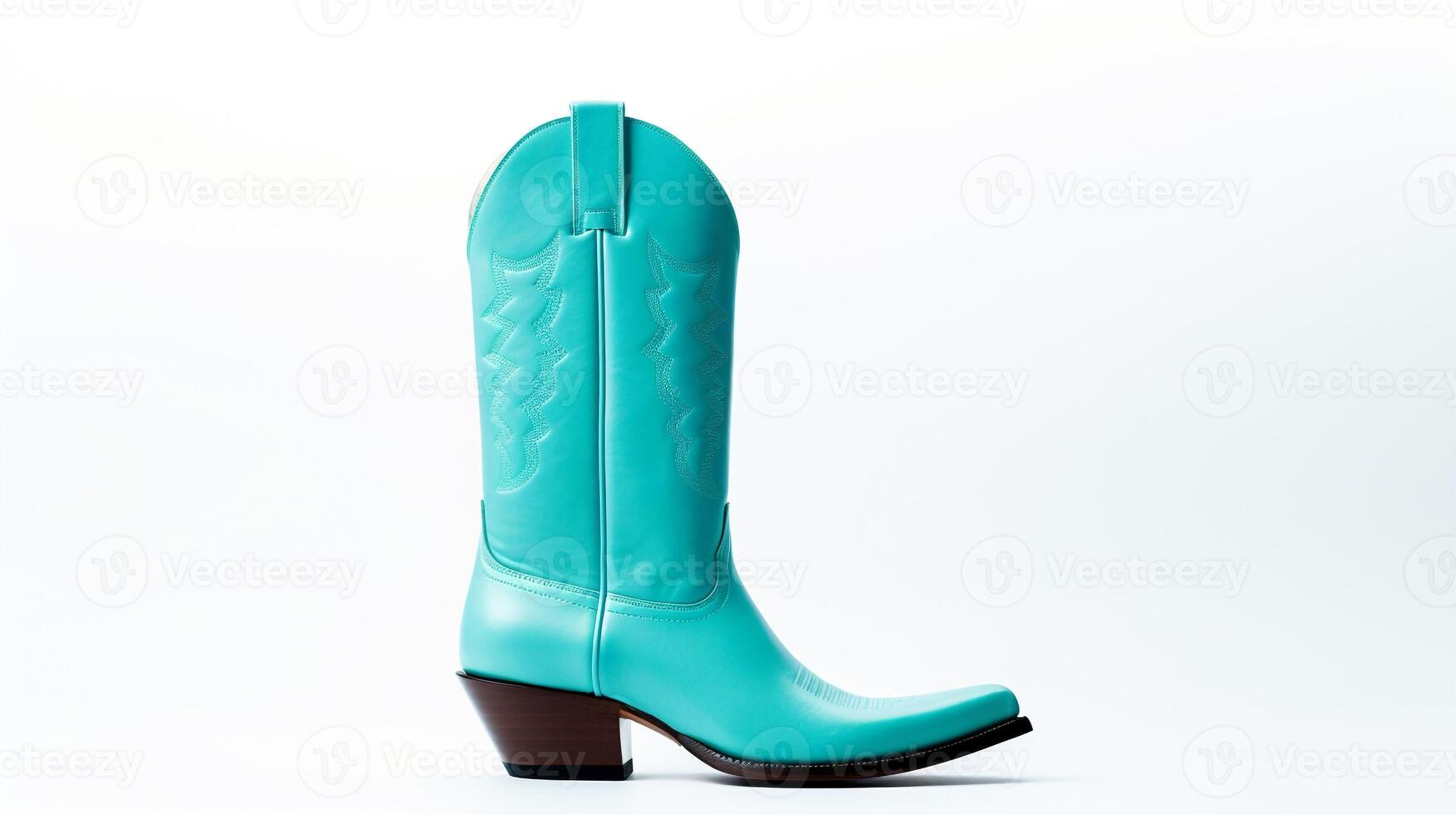 AI generated Cyan Cowboy Boots isolated on white background with copy space for advertisement. Generative AI photo