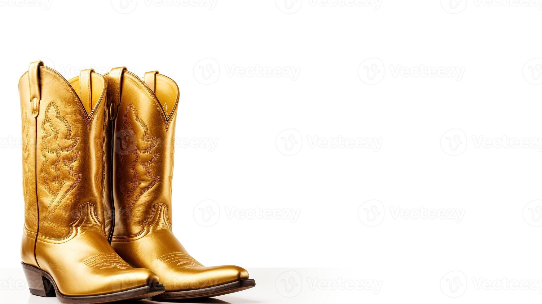 AI generated Gold Cowboy Boots isolated on white background with copy space for advertisement. Generative AI photo