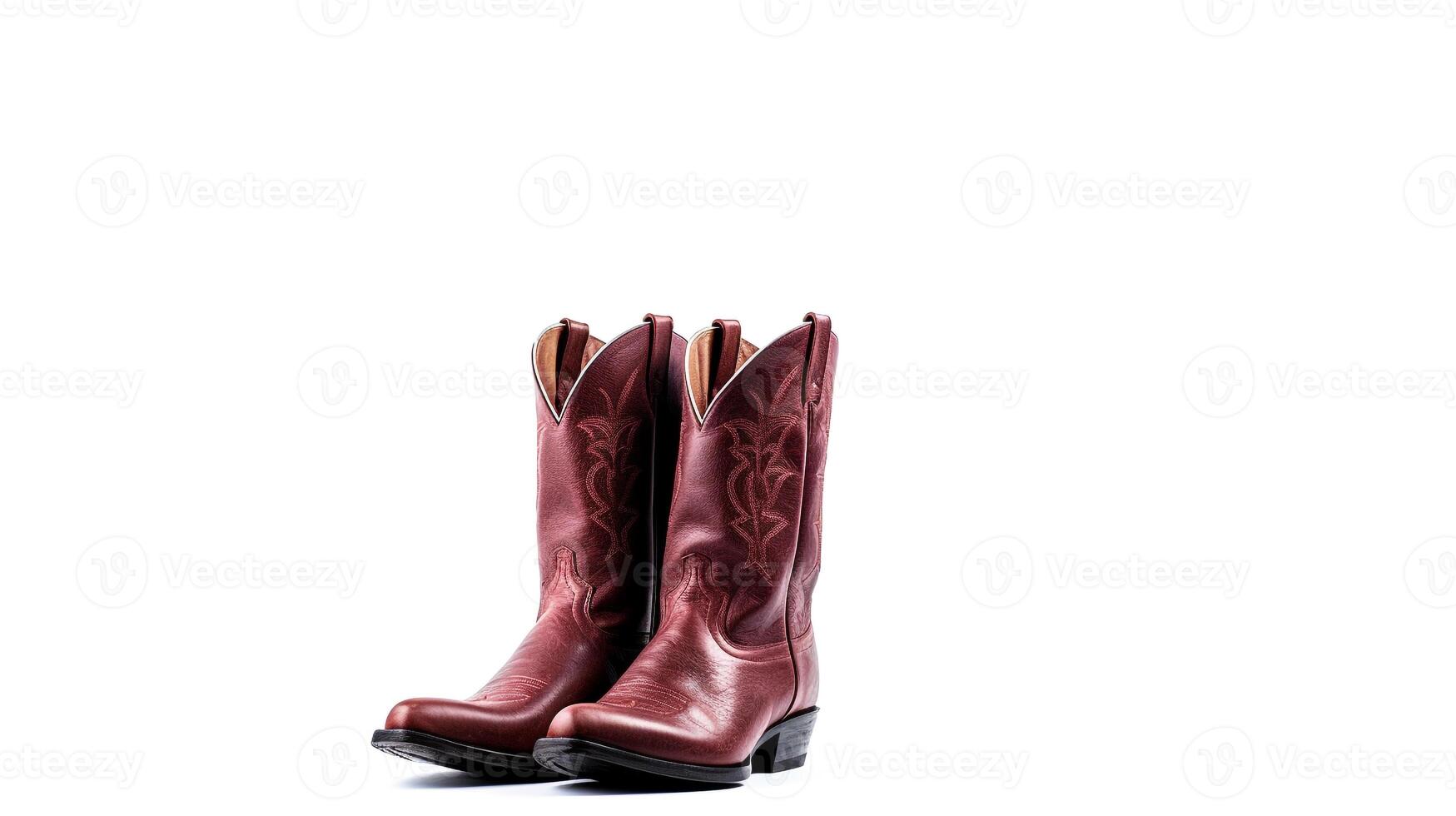 AI generated Maroon Cowboy Boots isolated on white background with copy space for advertisement. Generative AI photo