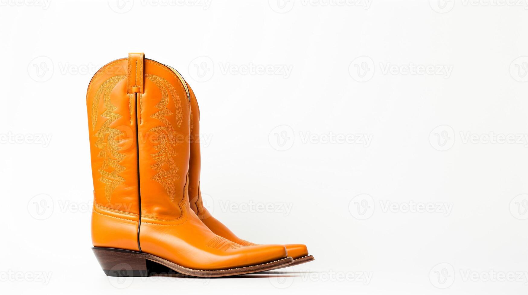 AI generated Orange Cowboy Boots isolated on white background with copy space for advertisement. Generative AI photo