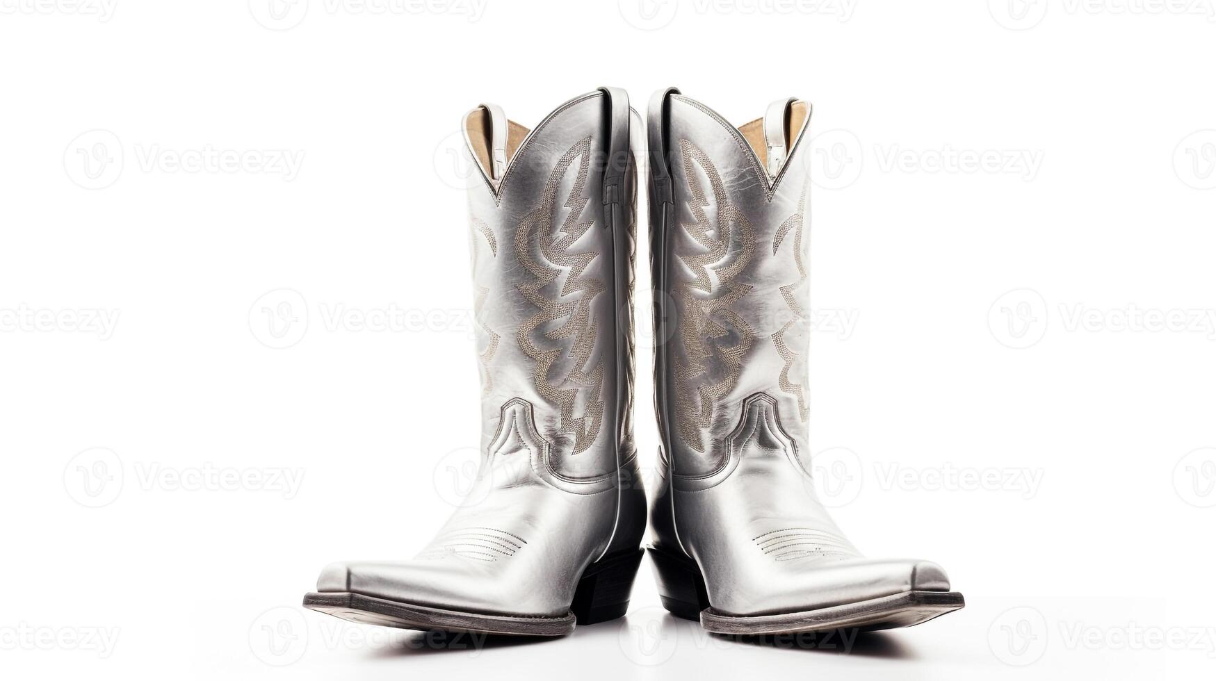 AI generated Silver Cowboy Boots isolated on white background with copy space for advertisement. Generative AI photo