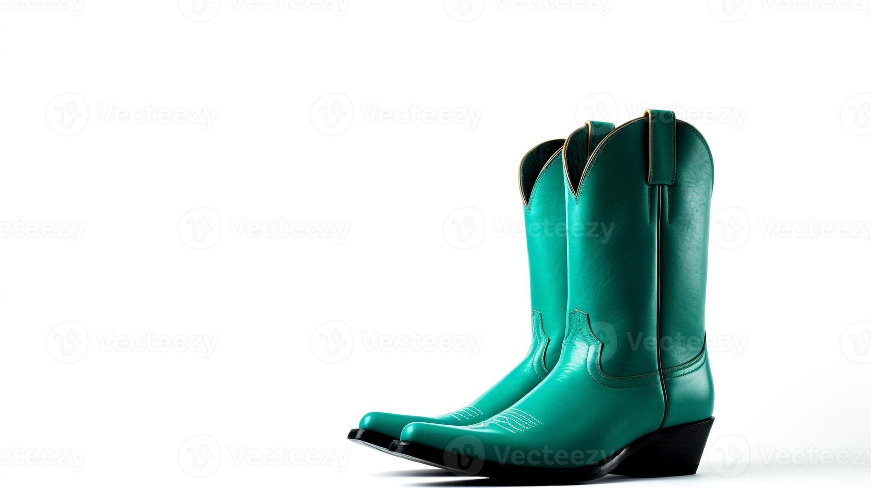 AI generated Teal Cowboy Boots isolated on white background with copy space for advertisement. Generative AI photo