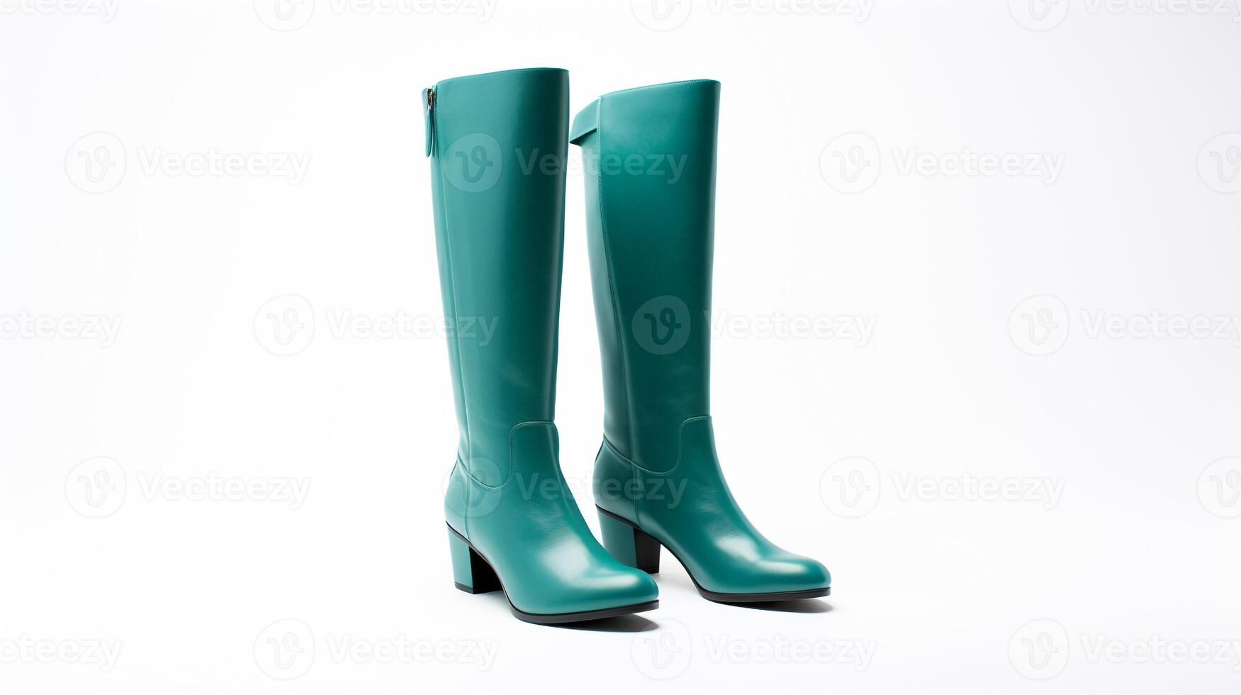 AI generated Teal Knee High Boots isolated on white background with copy space for advertisement. Generative AI photo