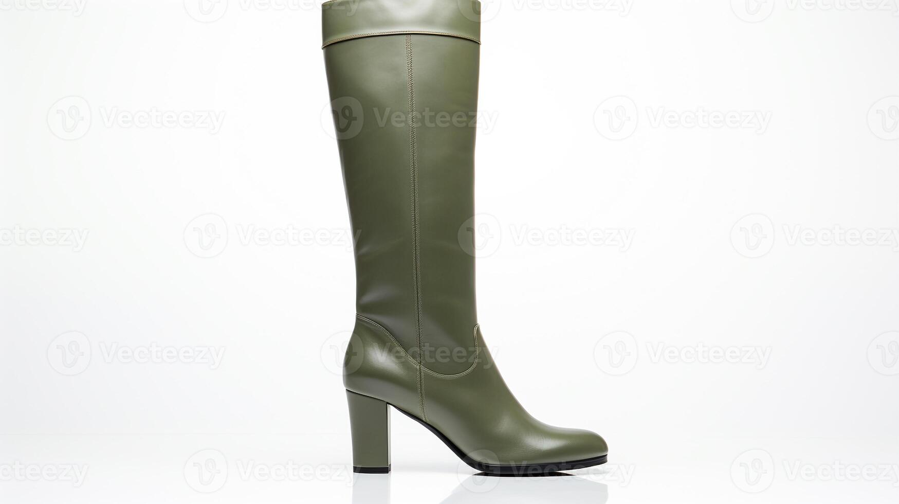 AI generated Olive Over the Knee Boots isolated on white background with copy space for advertisement. Generative AI photo