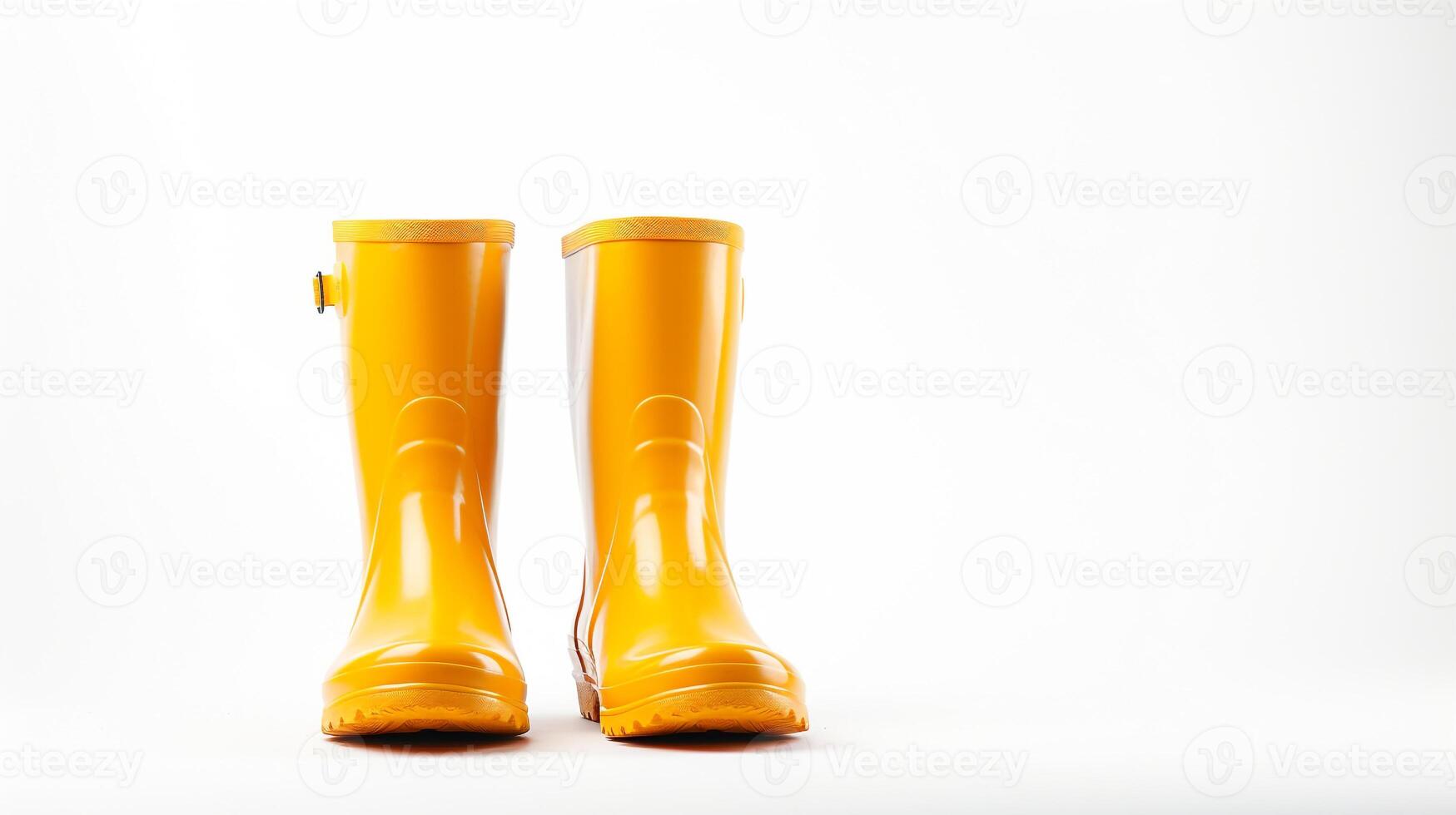 AI generated Amber Rain Boots isolated on white background with copy space for advertisement. Generative AI photo