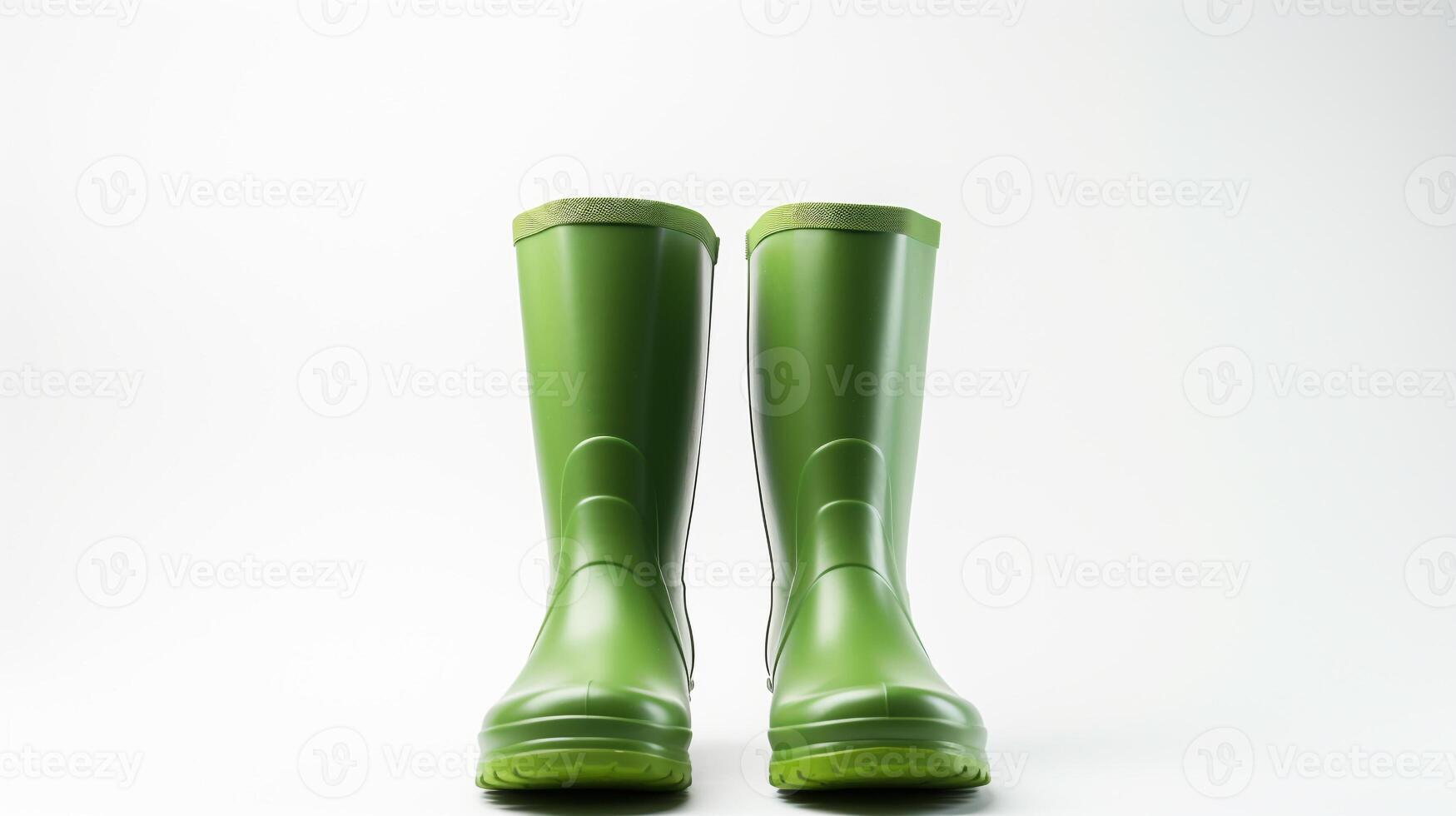 AI generated Green Rain Boots isolated on white background with copy space for advertisement. Generative AI photo