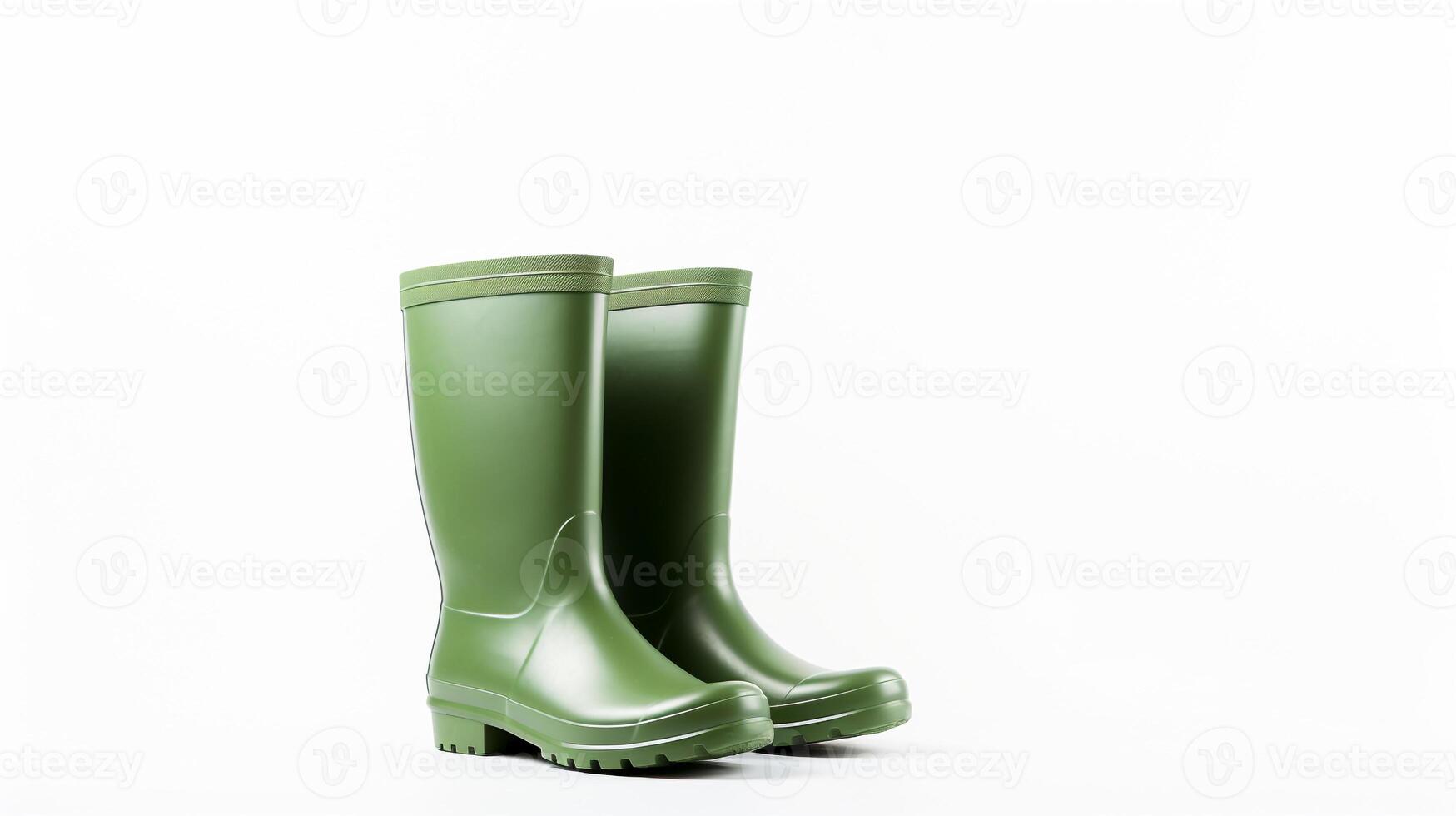 AI generated Green Rain Boots isolated on white background with copy space for advertisement. Generative AI photo