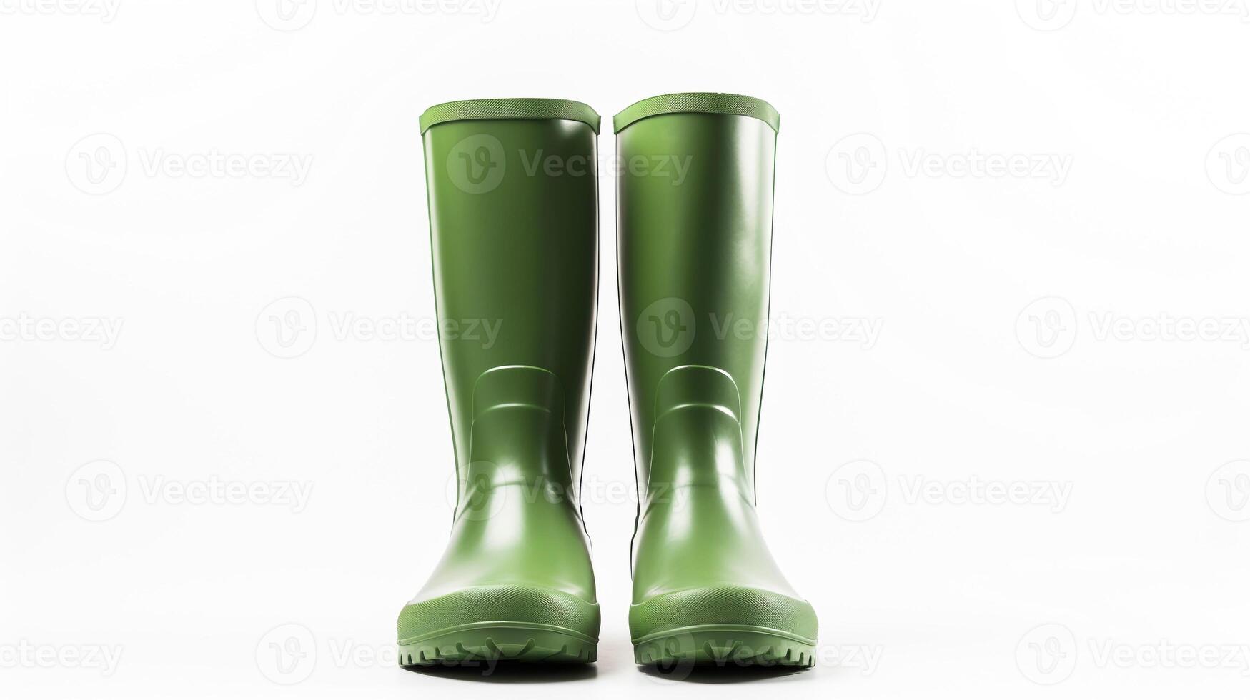 AI generated Green Rain Boots isolated on white background with copy space for advertisement. Generative AI photo
