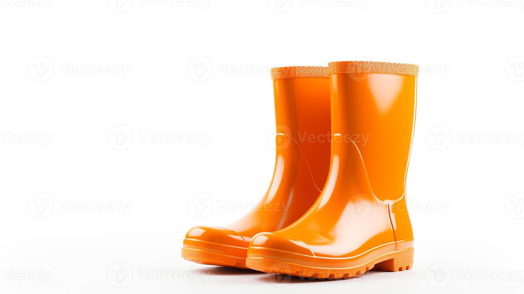 AI generated Orange Rain Boots isolated on white background with copy space for advertisement. Generative AI photo