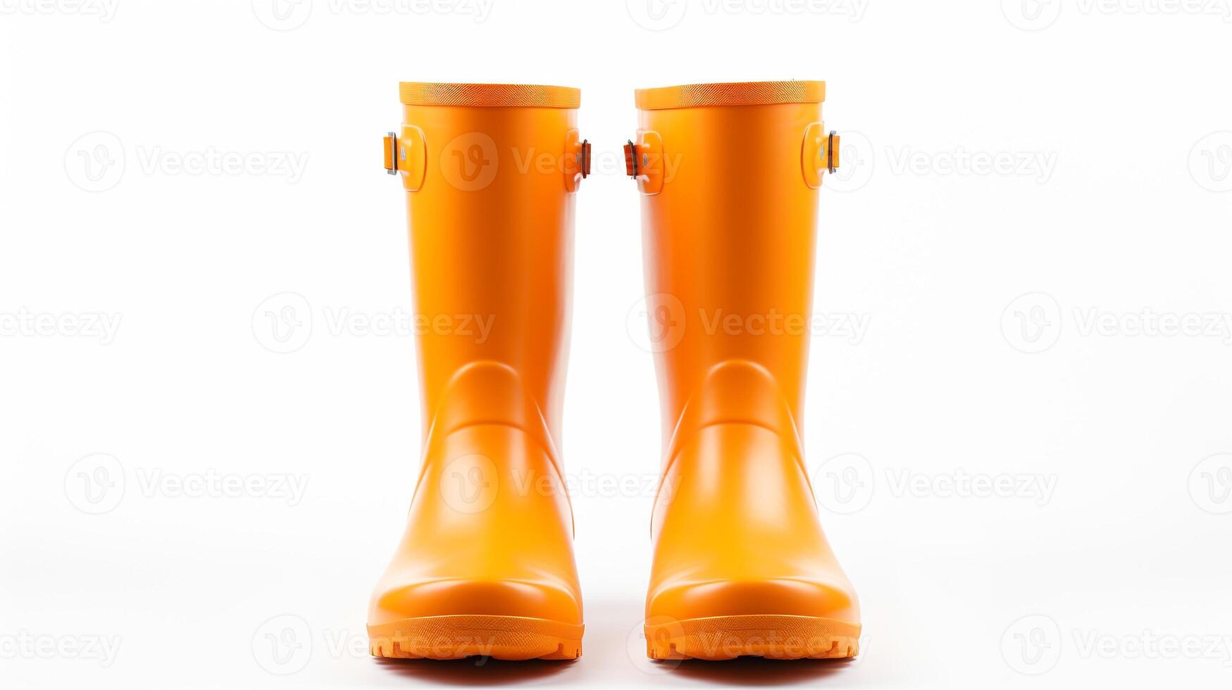 AI generated Orange Rain Boots isolated on white background with copy space for advertisement. Generative AI photo