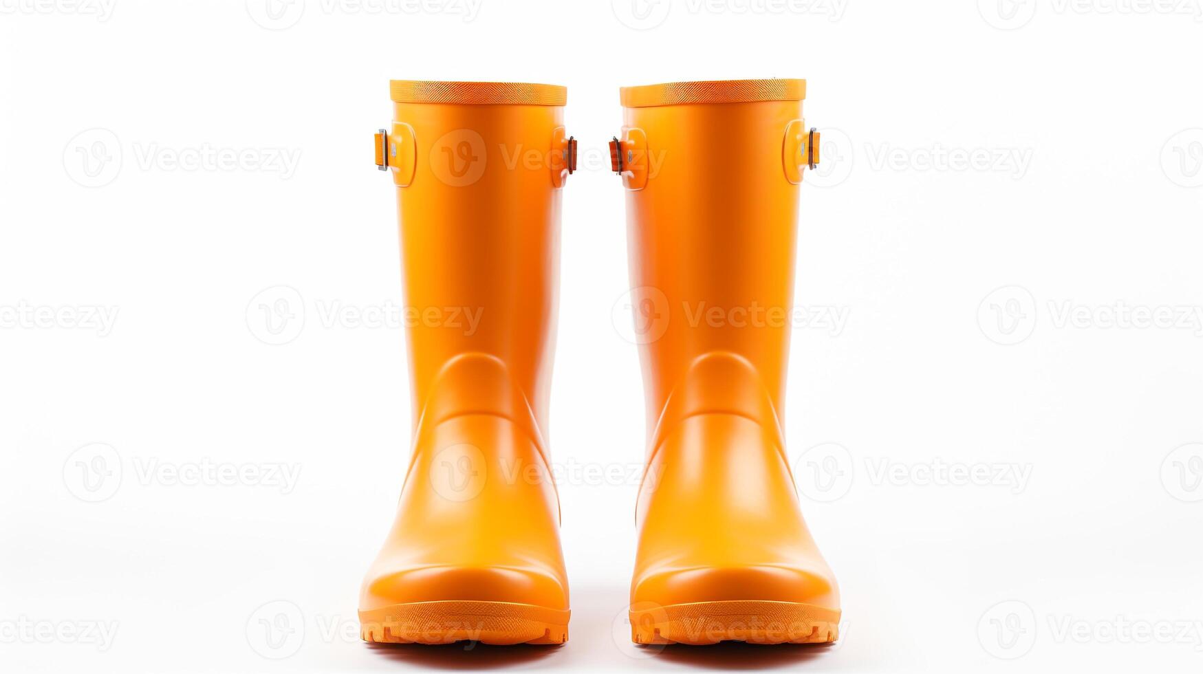 AI generated Orange Rain Boots isolated on white background with copy space for advertisement. Generative AI photo