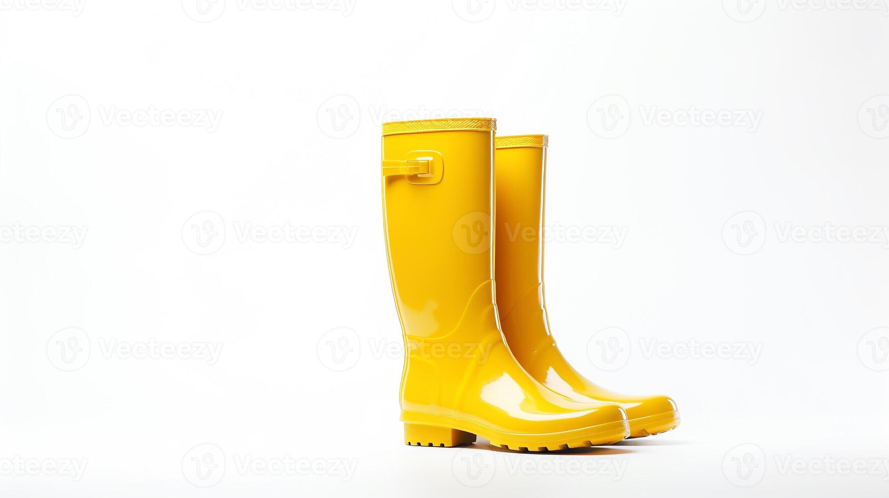 ai generado amarillo lluvia botas aislado en blanco antecedentes con Copiar espacio para anuncio publicitario. generativo ai foto