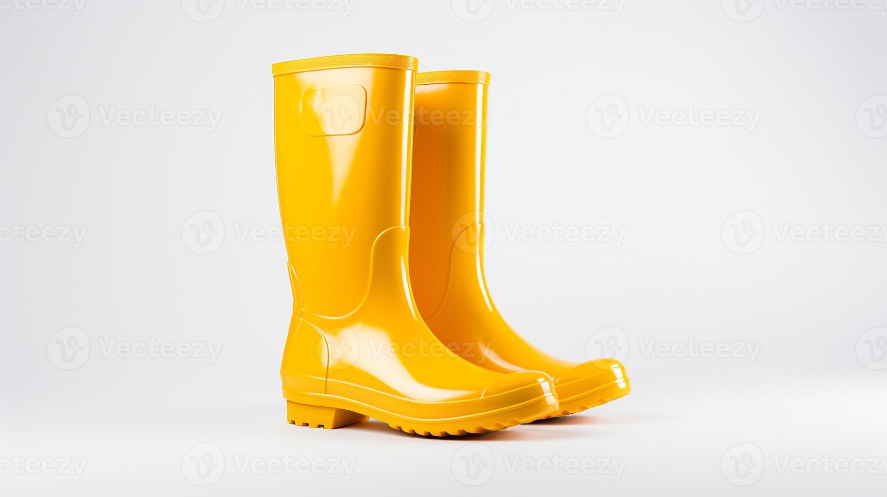 AI generated Yellow Rain Boots isolated on white background with copy space for advertisement. Generative AI photo