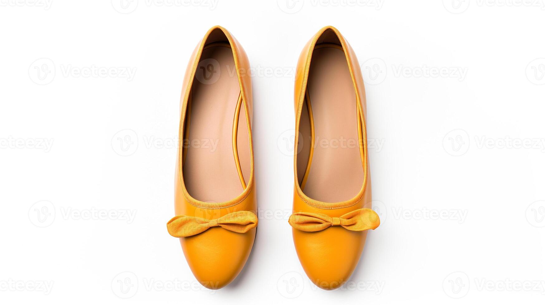 AI generated Amber Ballet Flats shoes isolated on white background with copy space for advertisement. Generative AI photo