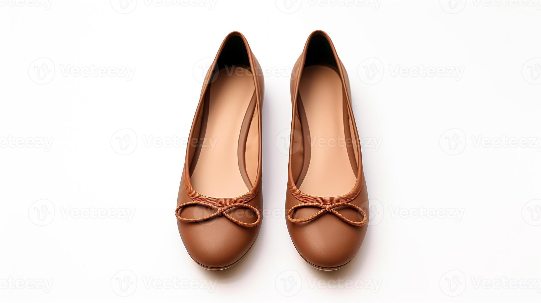 AI generated Brown Ballet Flats shoes isolated on white background with copy space for advertisement. Generative AI photo