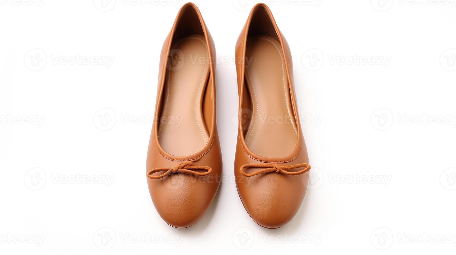 AI generated Brown Ballet Flats shoes isolated on white background with copy space for advertisement. Generative AI photo