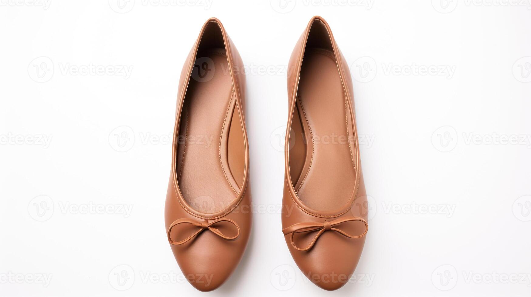 AI generated Brown Ballet Flats shoes isolated on white background with copy space for advertisement. Generative AI photo