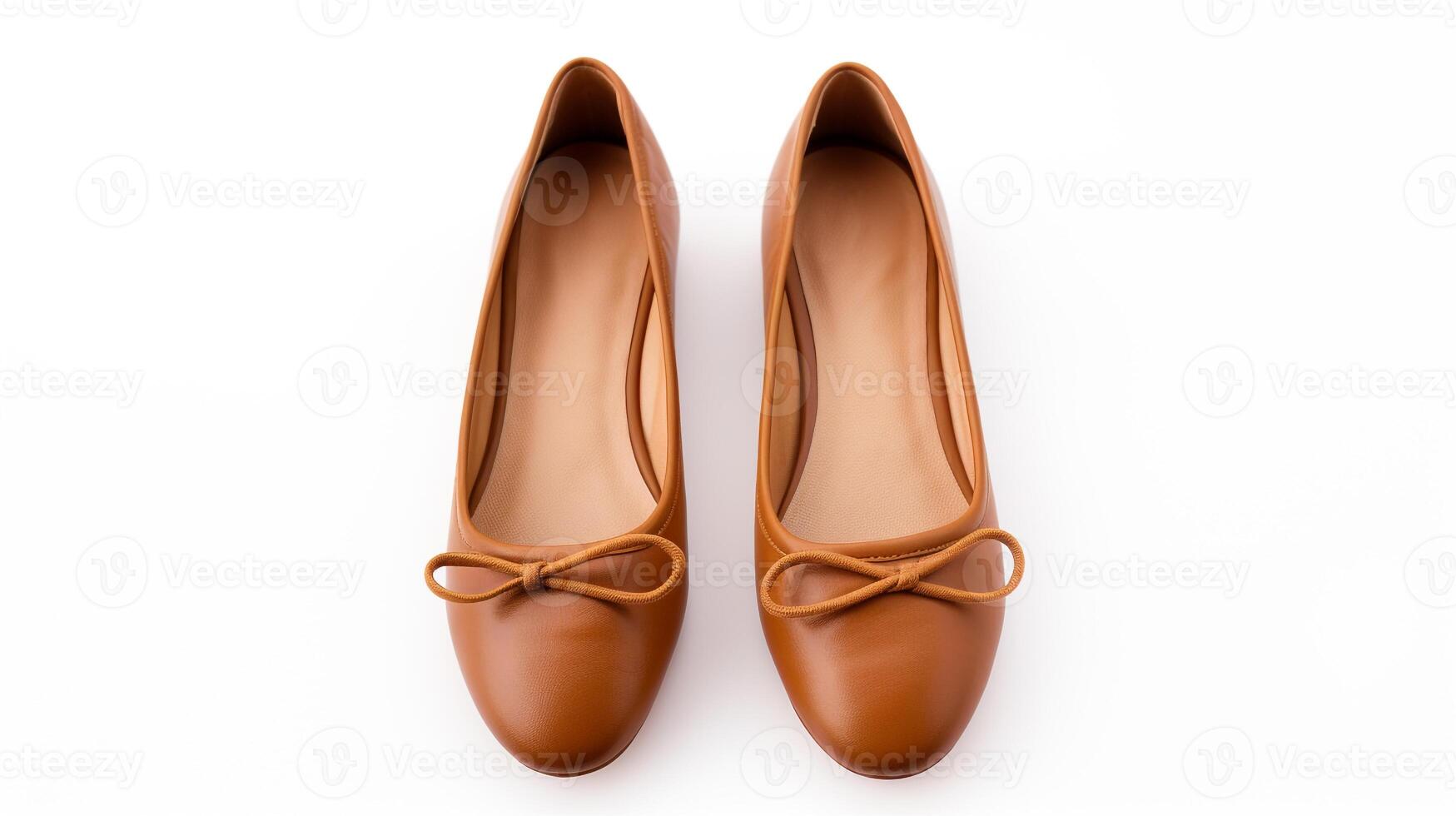 AI generated Brown Ballet Flats shoes isolated on white background with copy space for advertisement. Generative AI photo