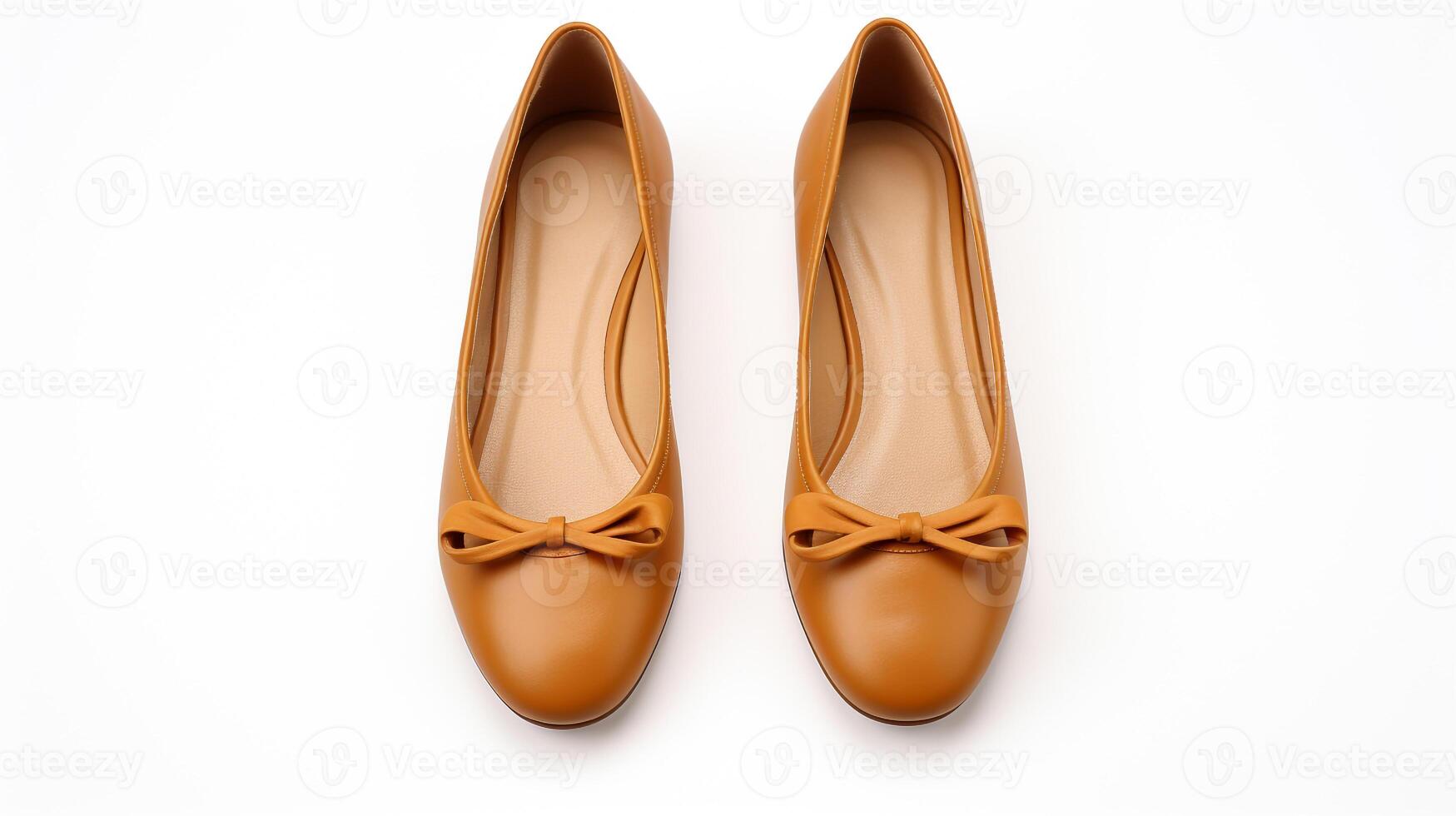 AI generated Brown Ballet Flats shoes isolated on white background with copy space for advertisement. Generative AI photo