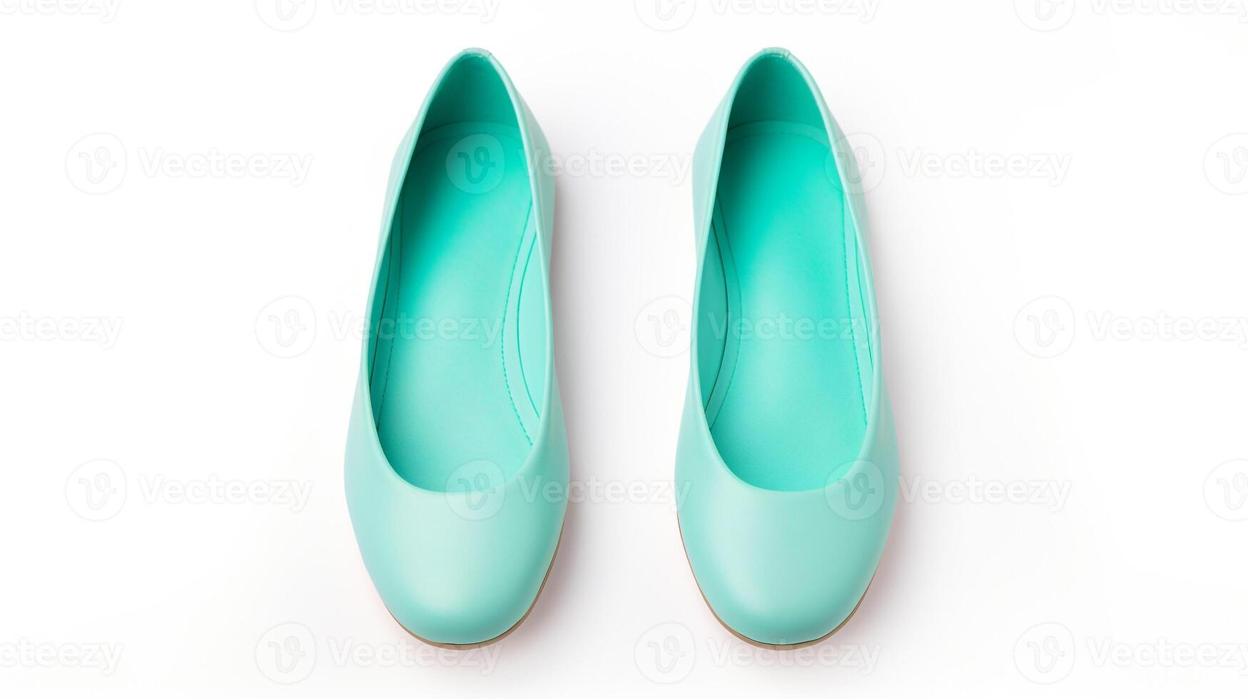 AI generated Cyan Ballet Flats shoes isolated on white background with copy space for advertisement. Generative AI photo