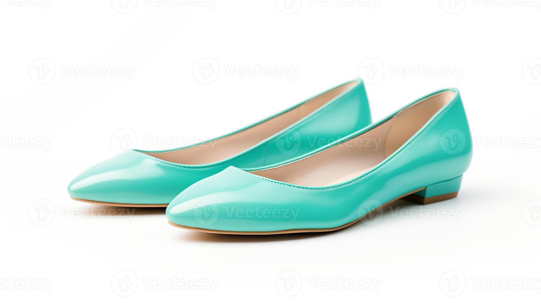 AI generated Cyan Ballet Flats shoes isolated on white background with copy space for advertisement. Generative AI photo