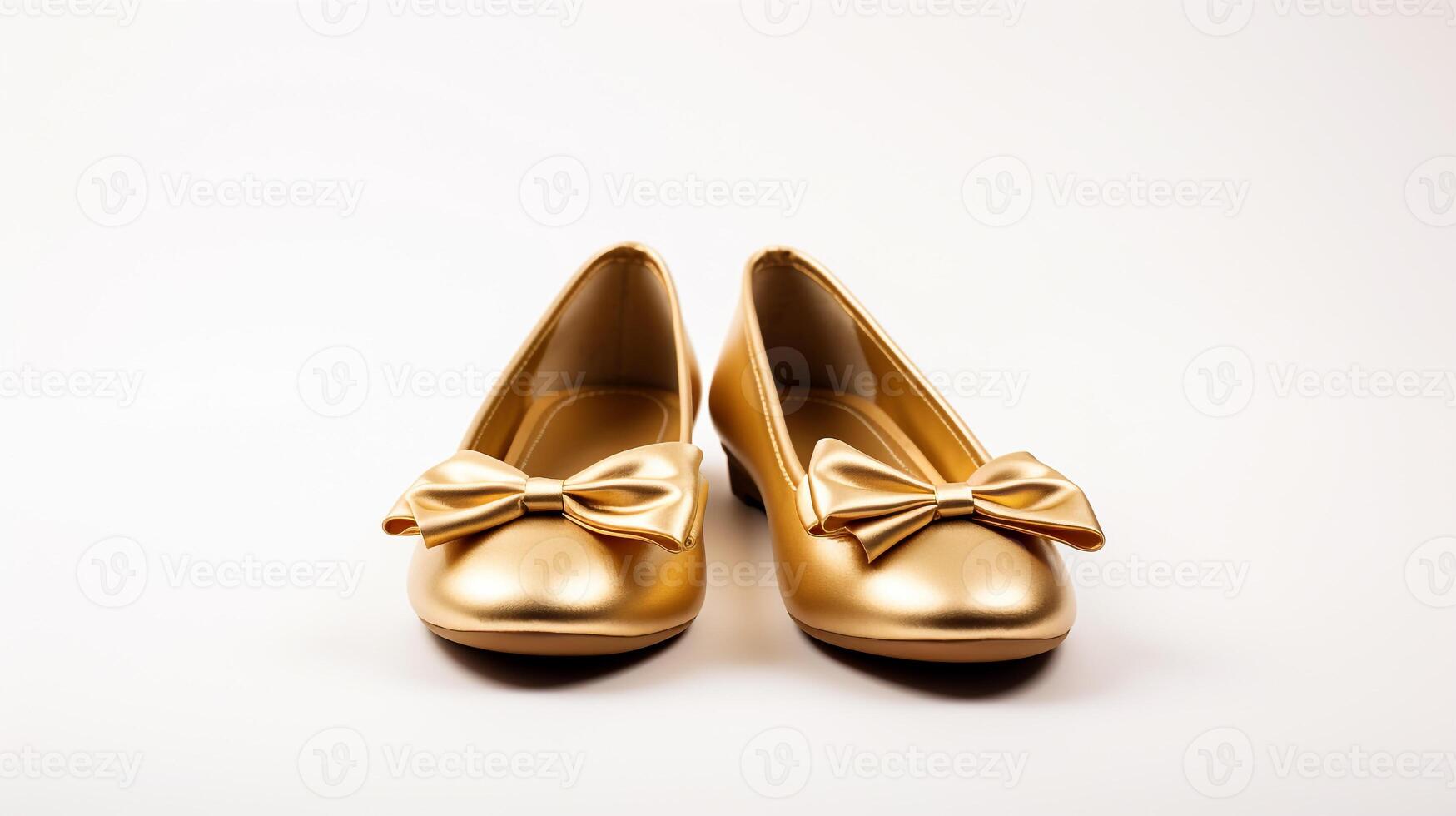 AI generated Gold Ballet Flats shoes isolated on white background with copy space for advertisement. Generative AI photo