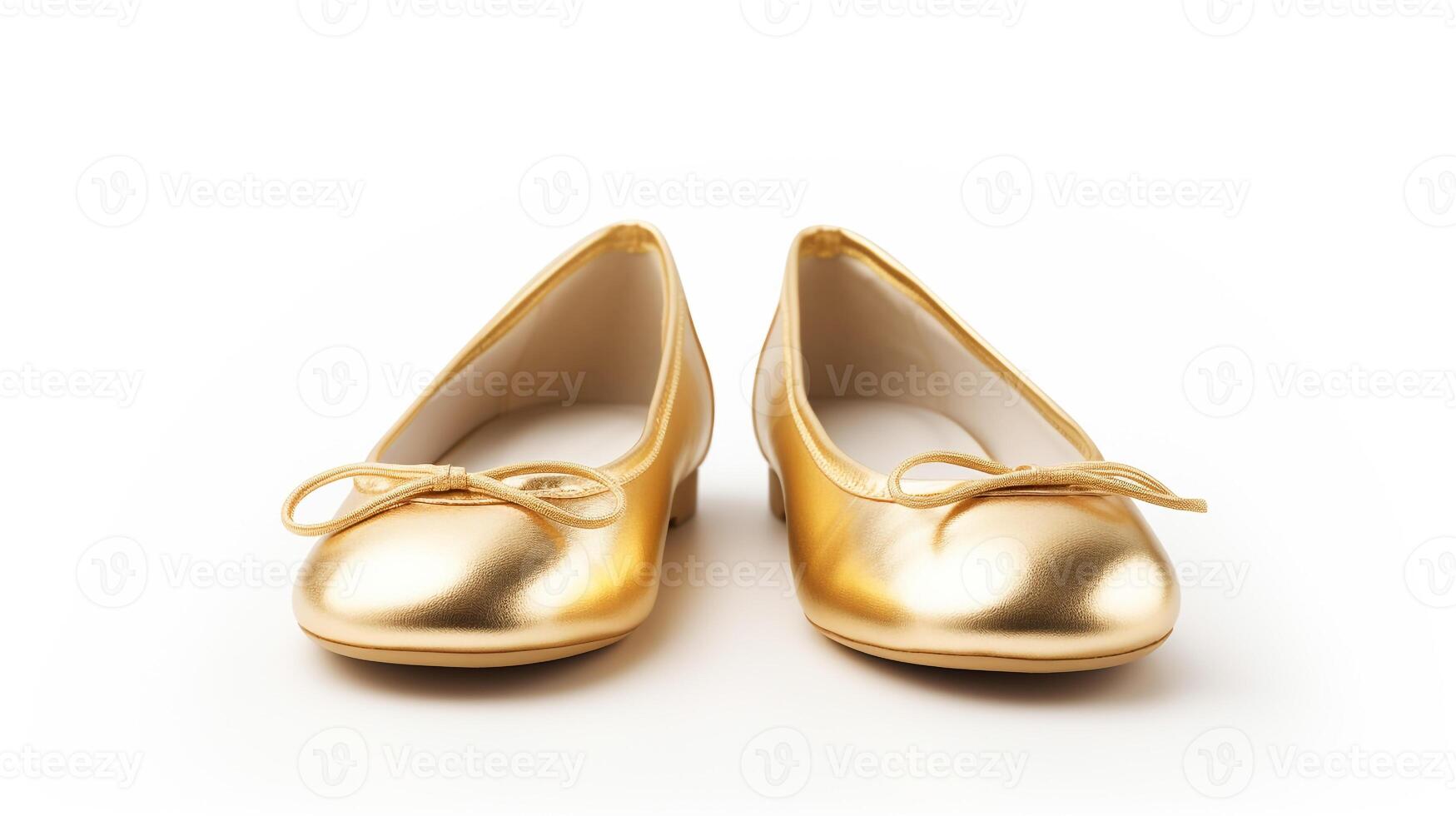 AI generated Gold Ballet Flats shoes isolated on white background with copy space for advertisement. Generative AI photo