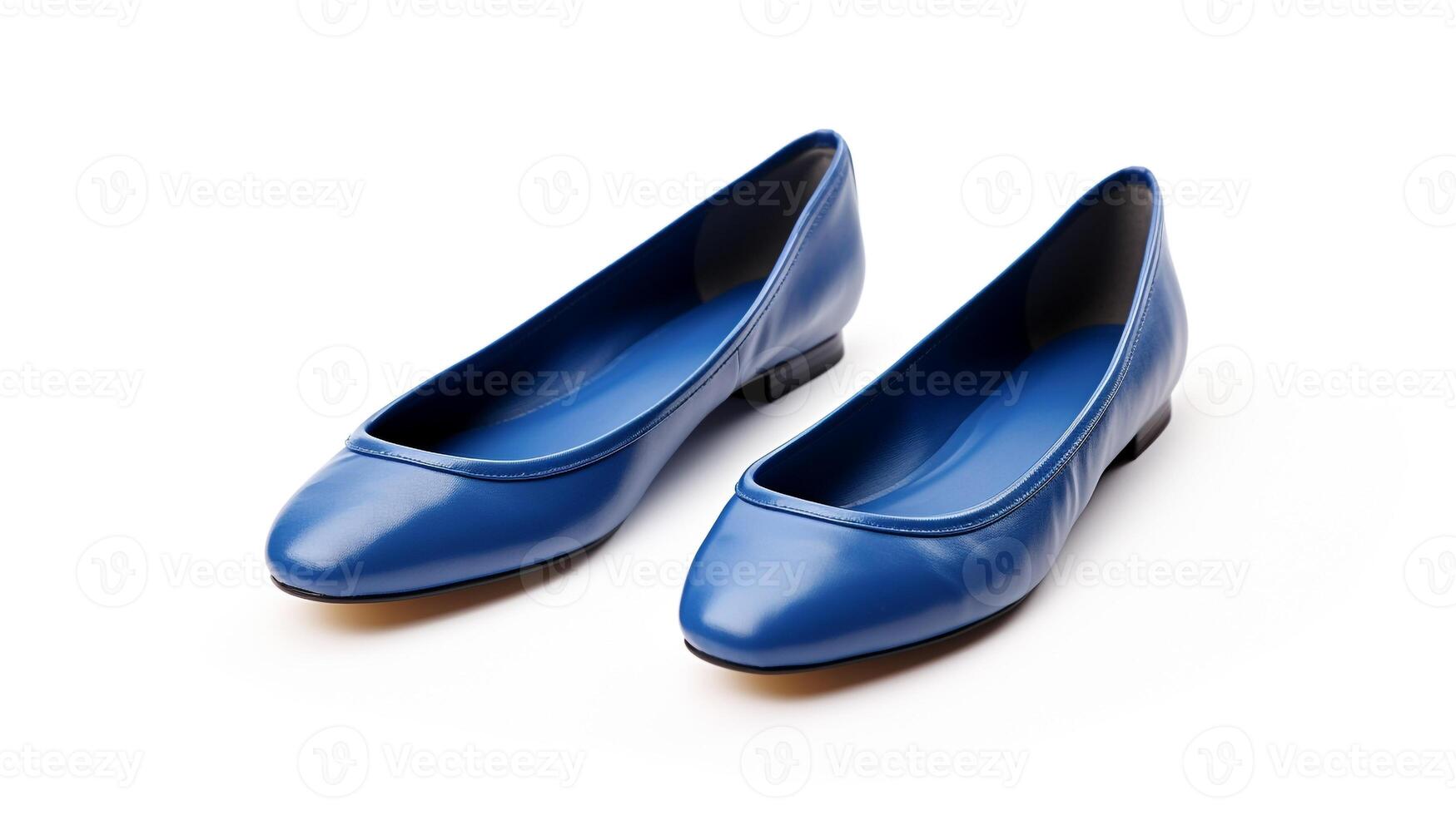 AI generated Indigo Ballet Flats shoes isolated on white background with copy space for advertisement. Generative AI photo