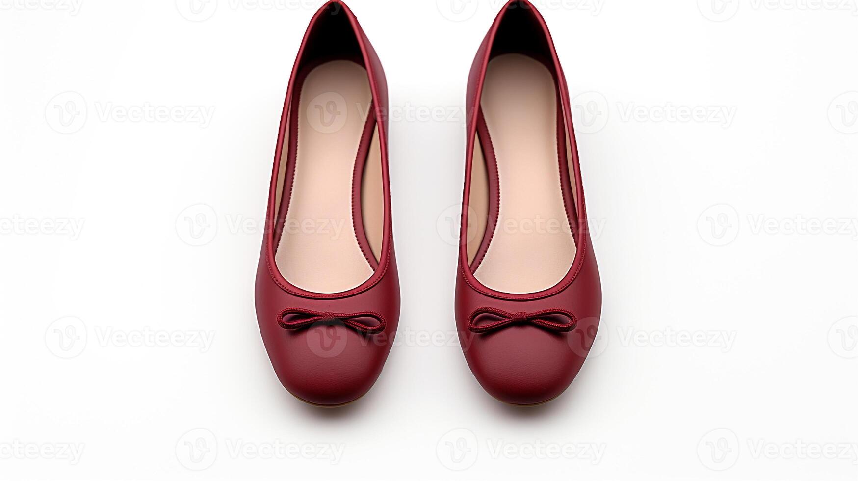 AI generated Maroon Ballet Flats shoes isolated on white background with copy space for advertisement. Generative AI photo