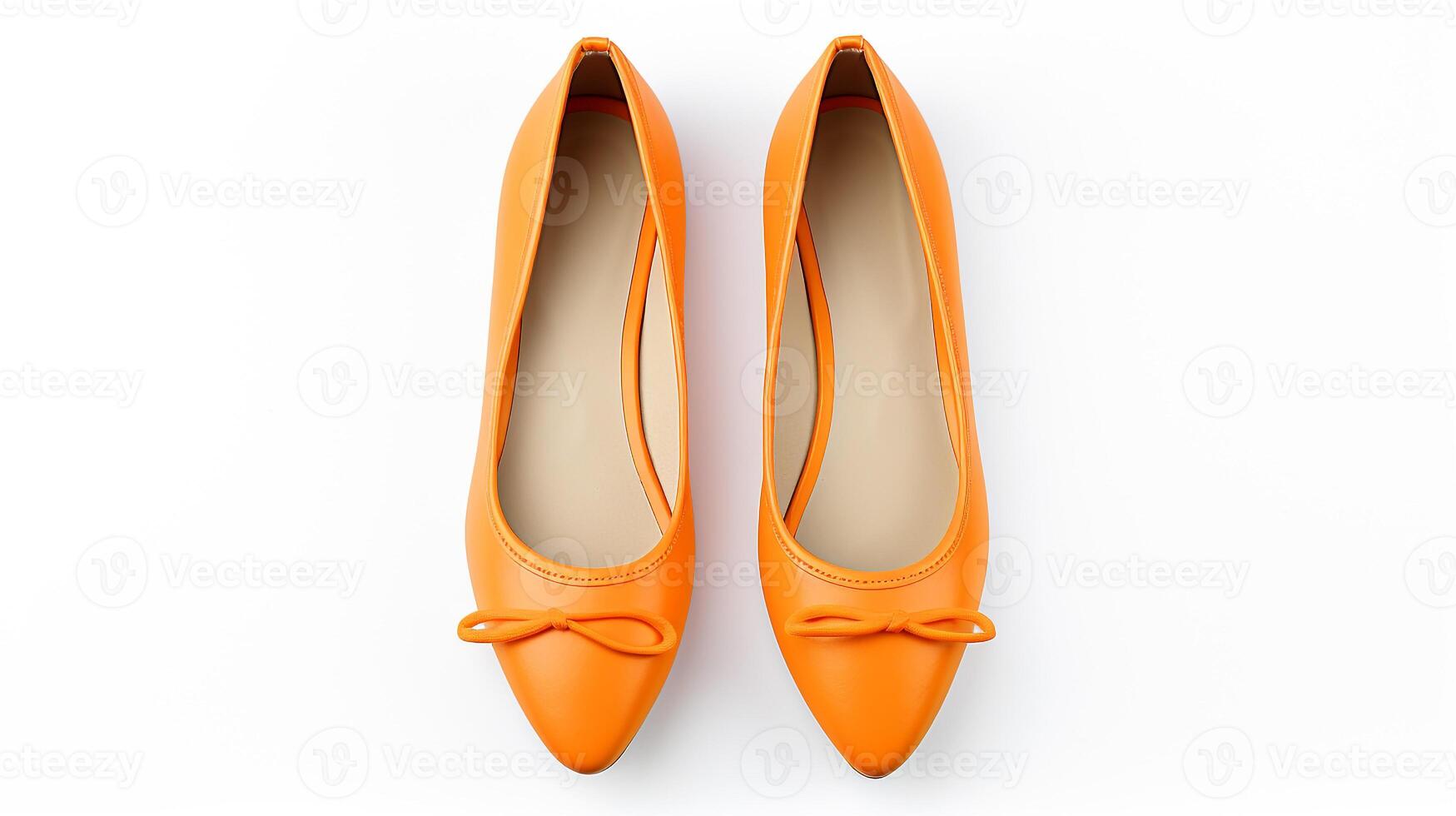 AI generated Orange Ballet Flats shoes isolated on white background with copy space for advertisement. Generative AI photo