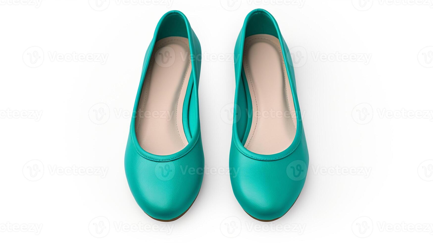 AI generated Teal Ballet Flats shoes isolated on white background with copy space for advertisement. Generative AI photo